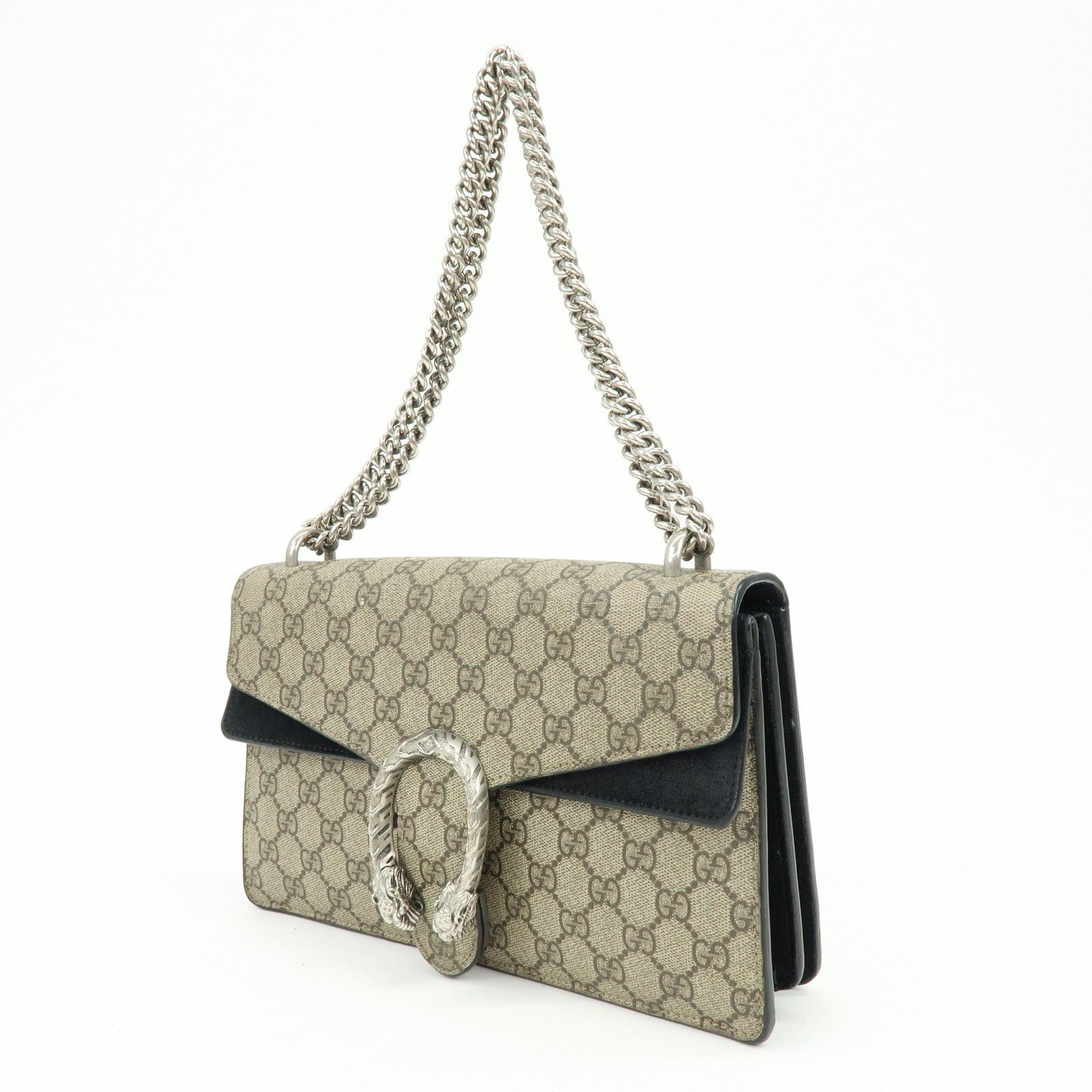 GUCCI Dionysus GG Supreme Chain Shoulder Bag Beige Black 400249