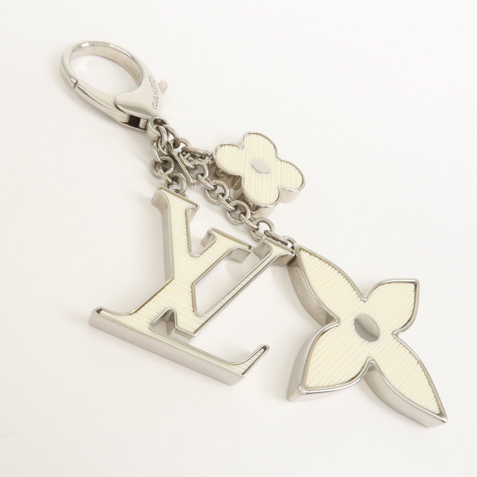 Louis Vuitton Bijoux Sac Fleur de Epi Bag Charm Silver White M65085