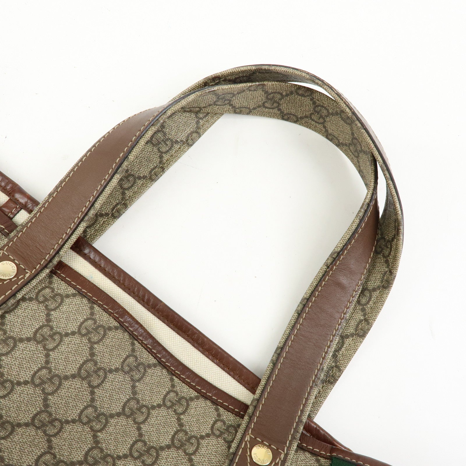 GUCCI GG Supreme Sherry Leather Tote Bag Beige Brown 211134