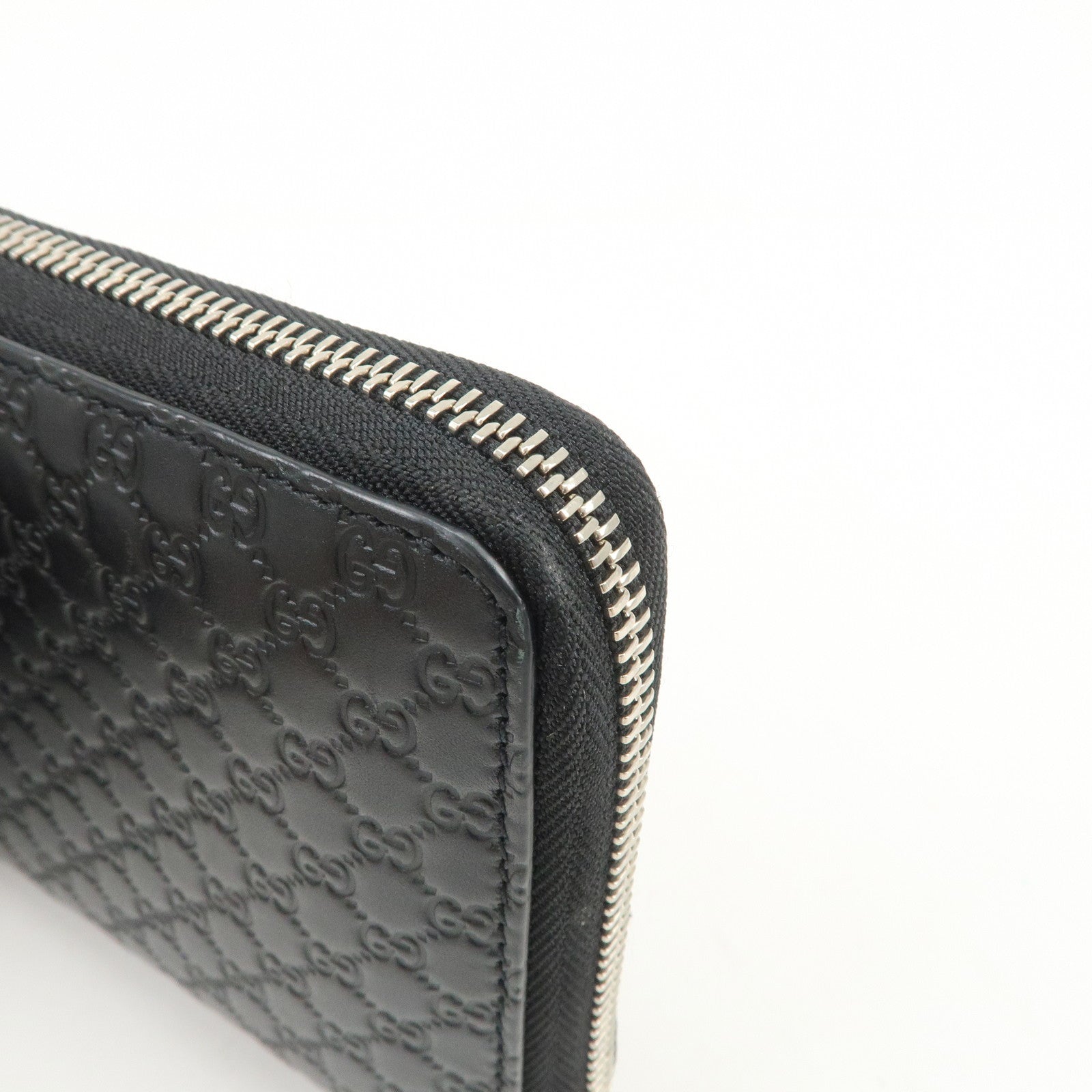GUCCI Logo Micro Guccissima Zippy Leather Long Wallet Black 391465