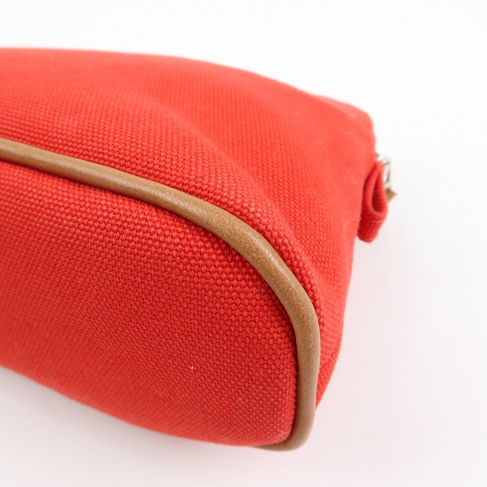 HERMES Canvas Leather Bolide Pouch Mini Cosmetic Makeup Pouch Red