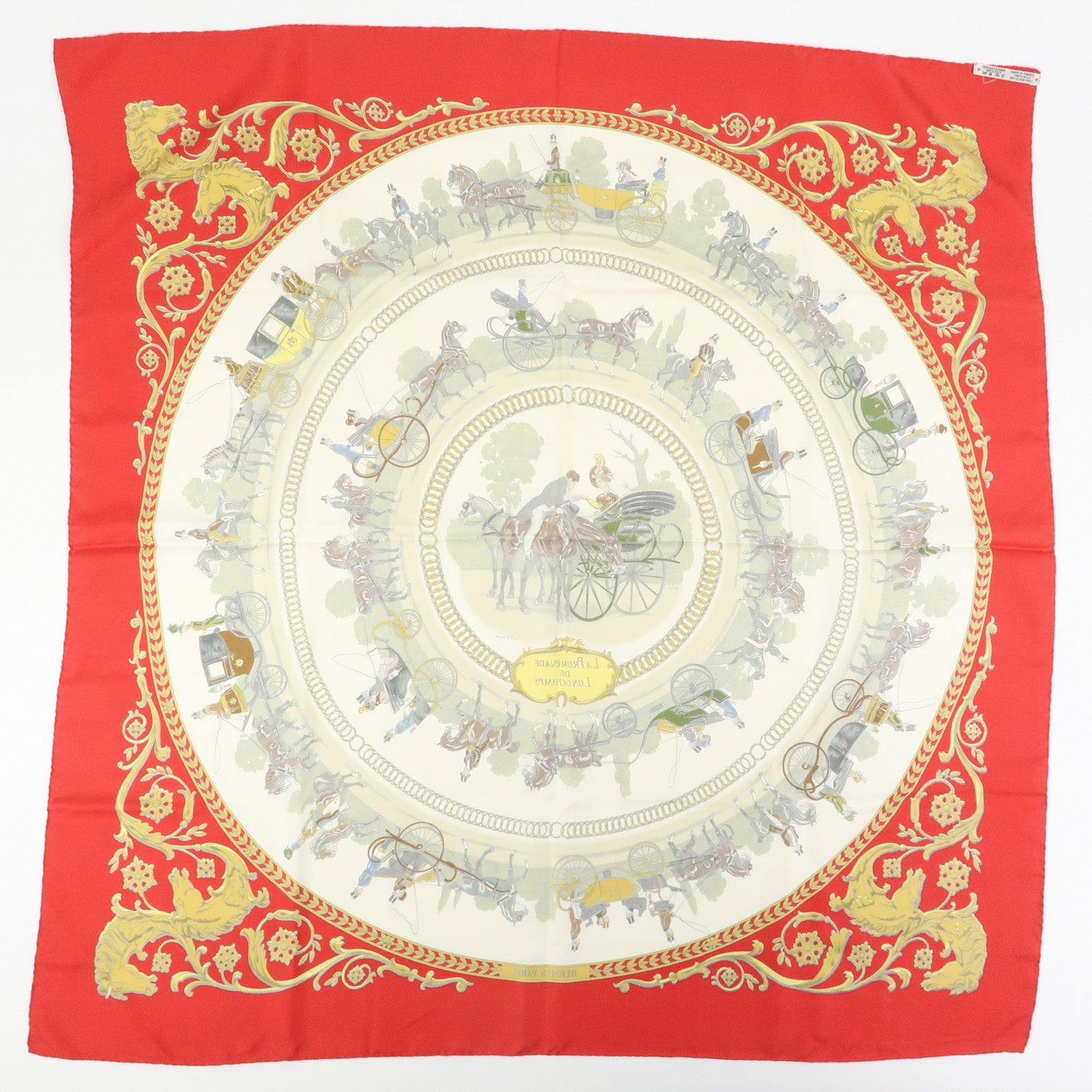 HERMES Carre 90 Set of 2 Silk 100% Scarf Gold Ivory Red