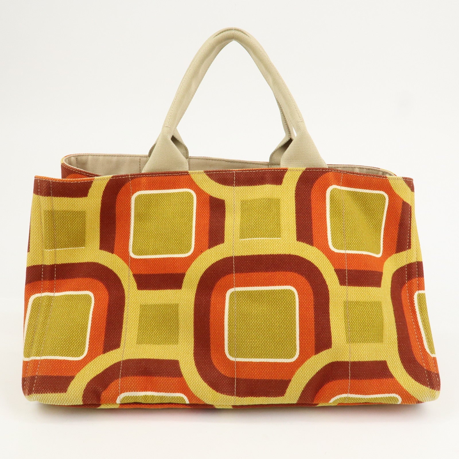 PRADA Triangle Logo Canapa Large Tote Hand Bag Orange Yellow BN1872
