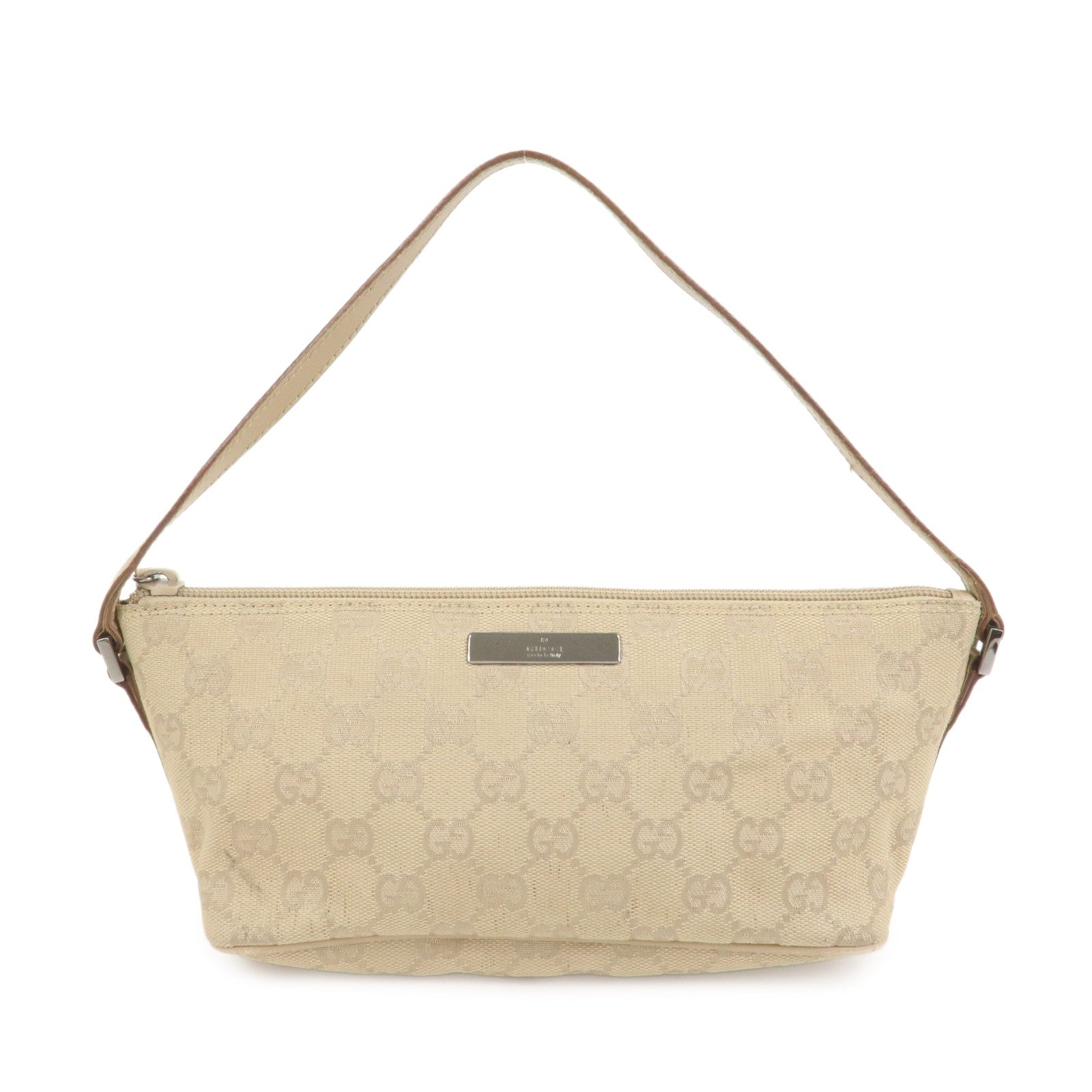 GUCCI Boat Bag GG Canvas Leather Hand Bag Pouch Beige 07198