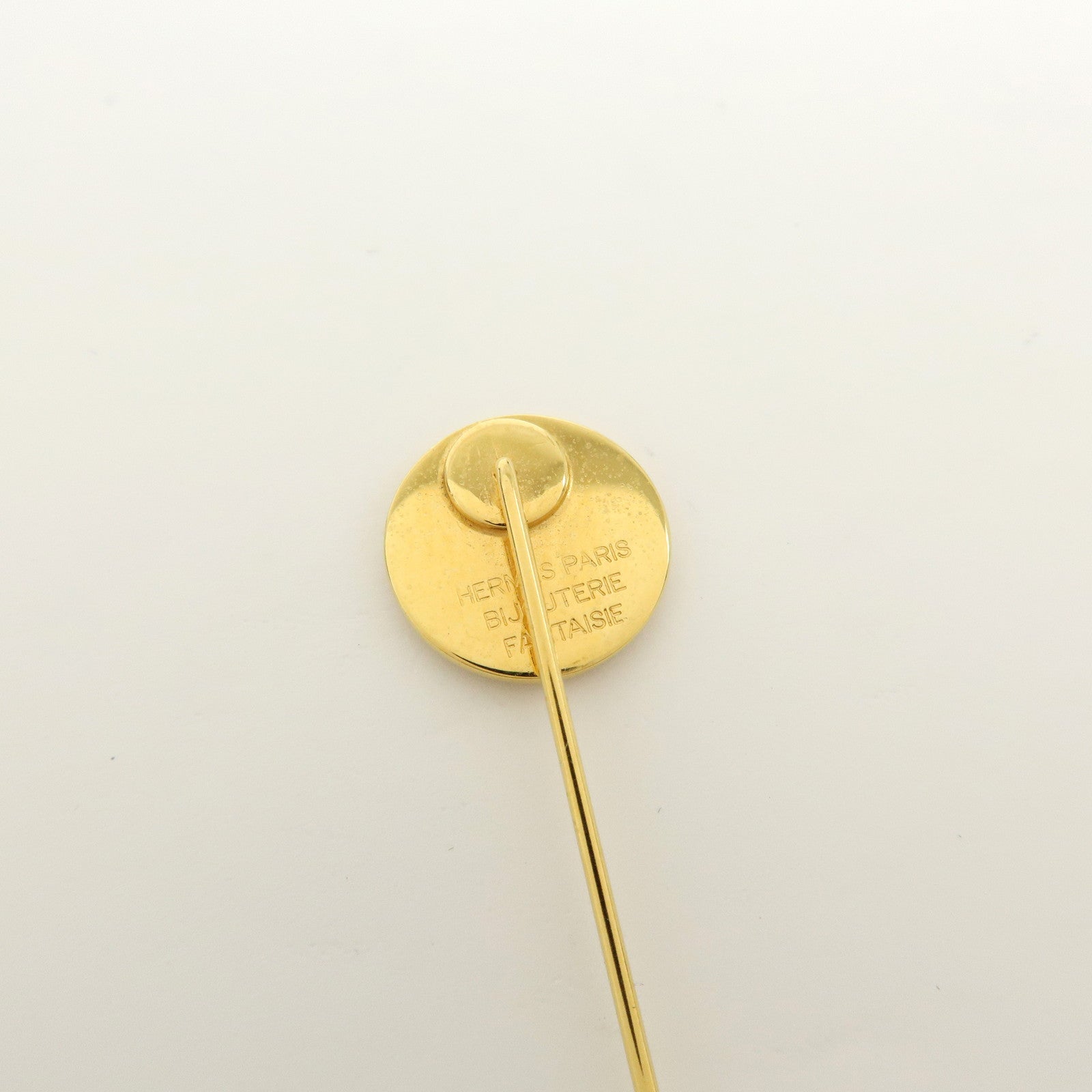 HERMES Sellier Set of 2 Metal Pin Brooch Gold