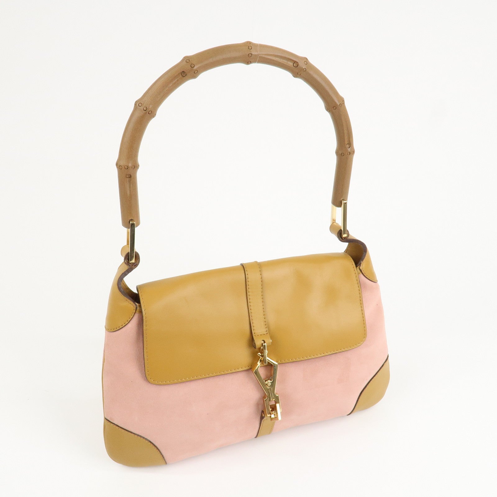 GUCCI Bamboo Suede Leather Shoulder Bag Hand Bag Pink 001.4096