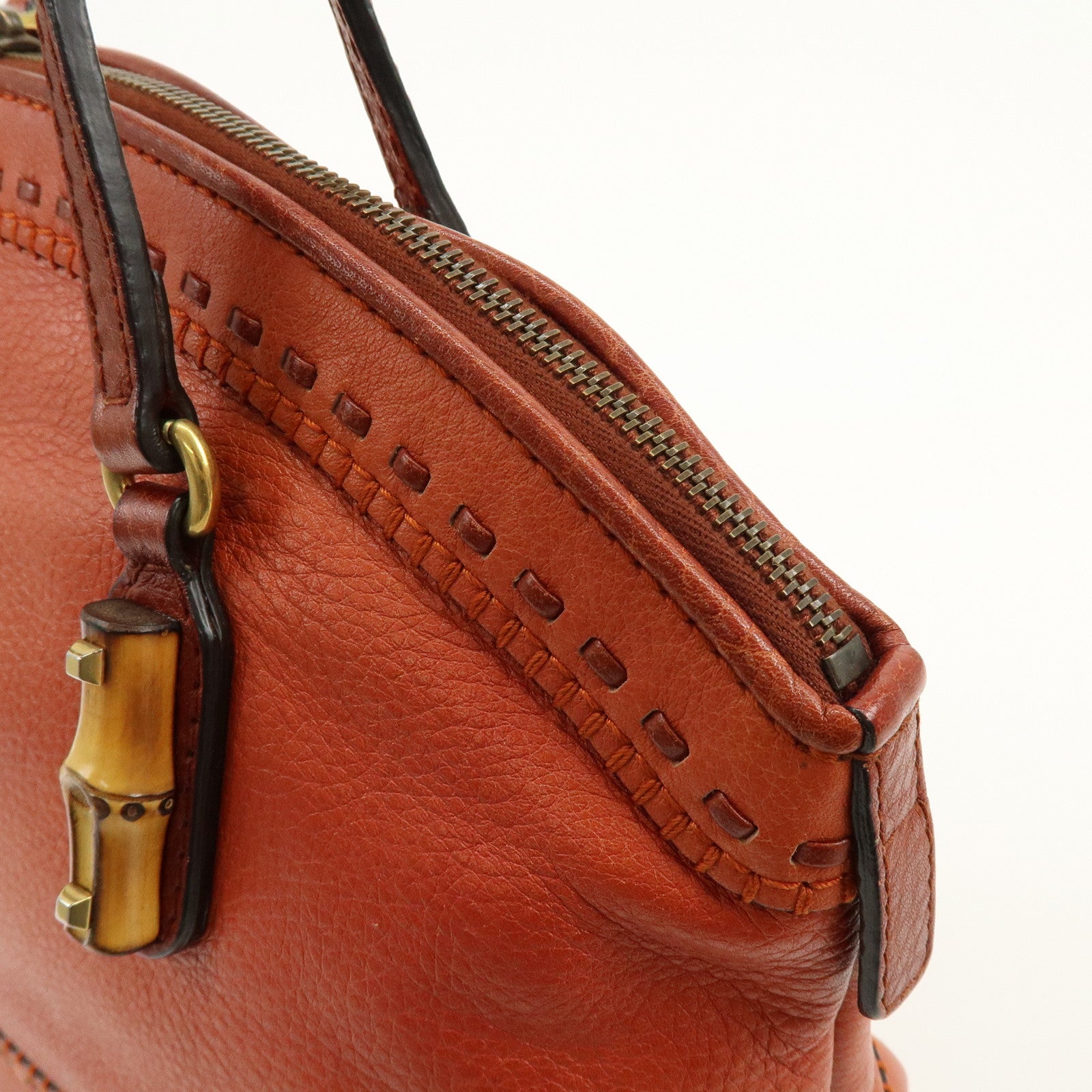 GUCCI Bamboo Laidback Crafty Leather Tote Hand Bag Orange 339002