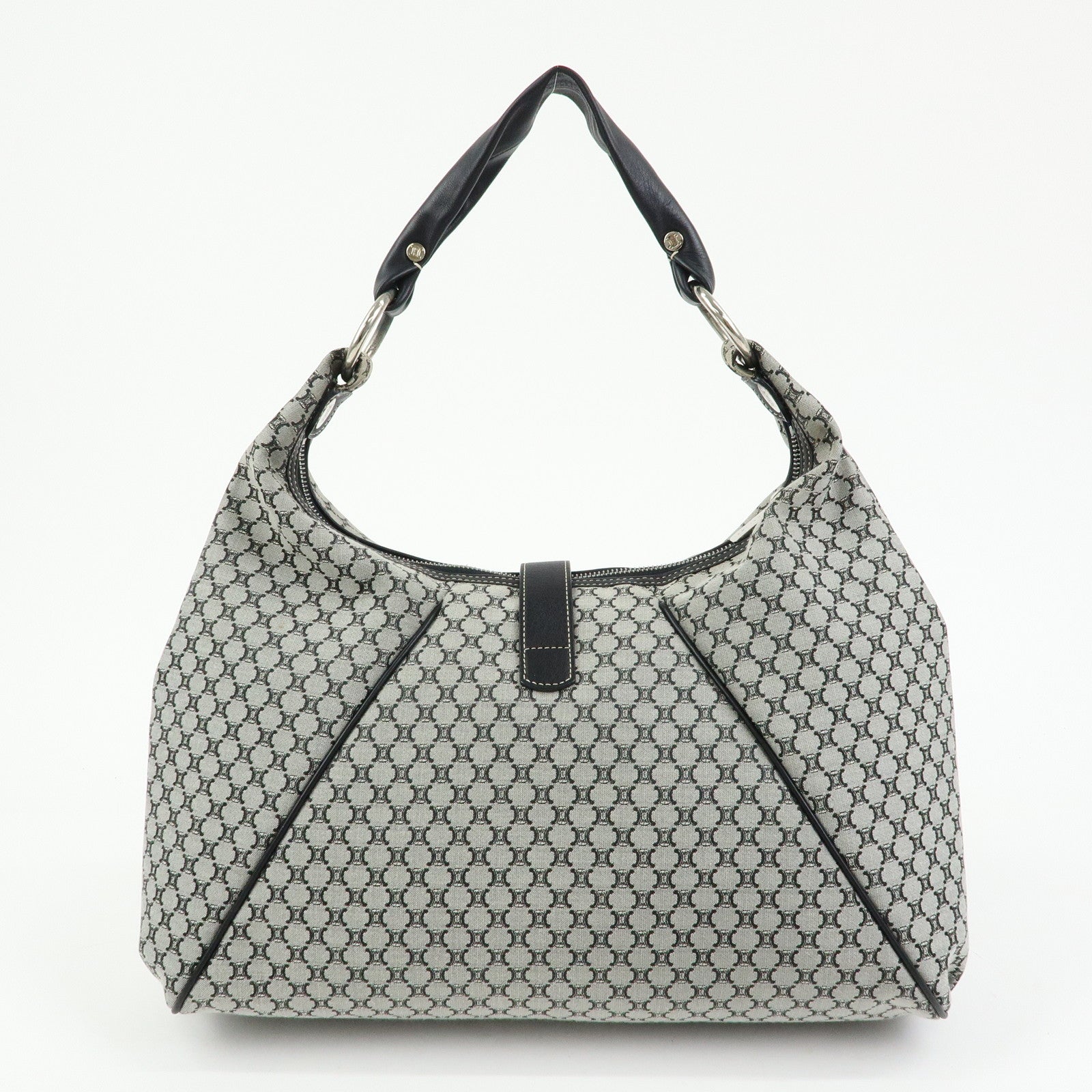 CELINE Macadam Canvas Leather Shoulder Bag Grey Black