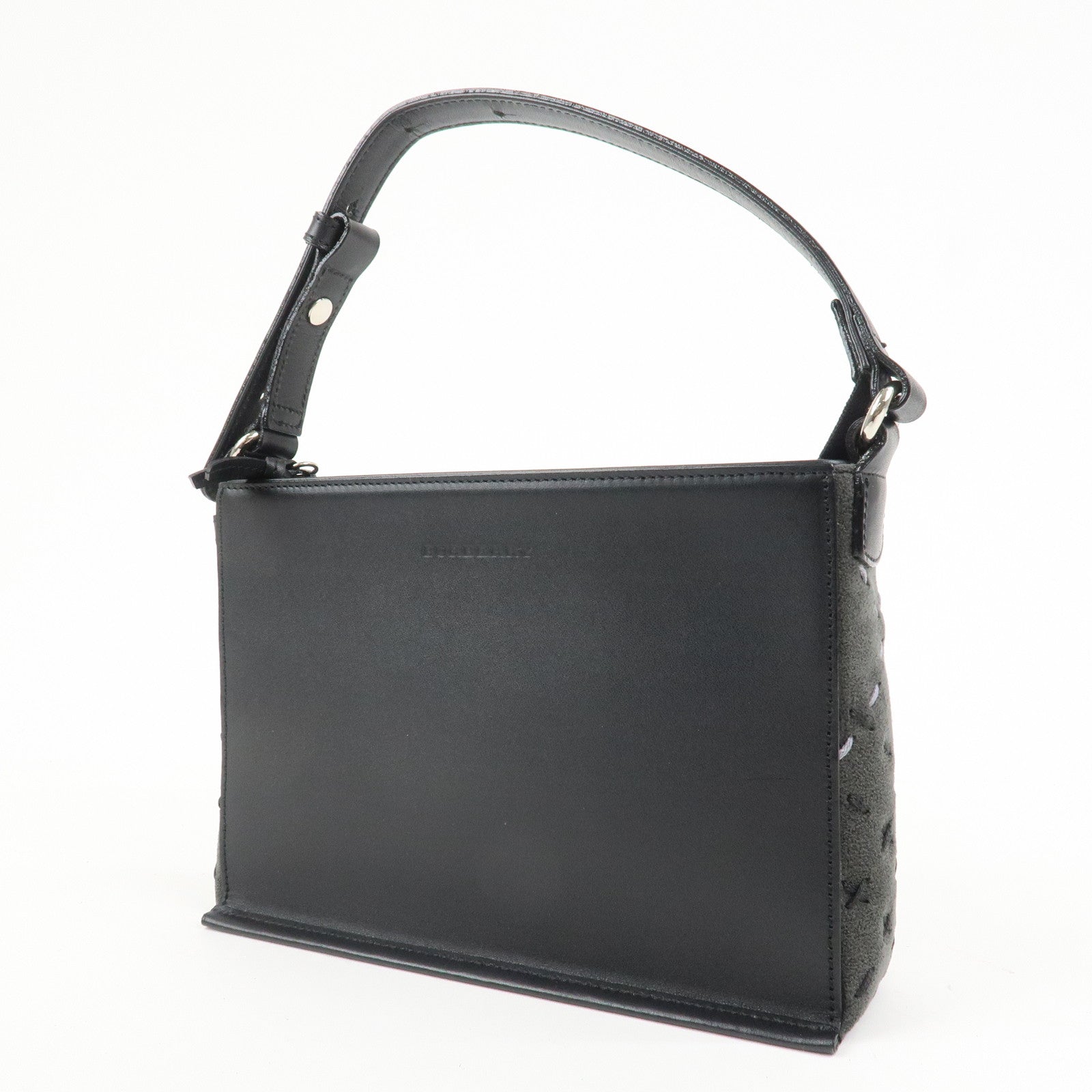BURBERR Logo Cotton Leather Adjustable Hand Bag Shoulder Bag Black