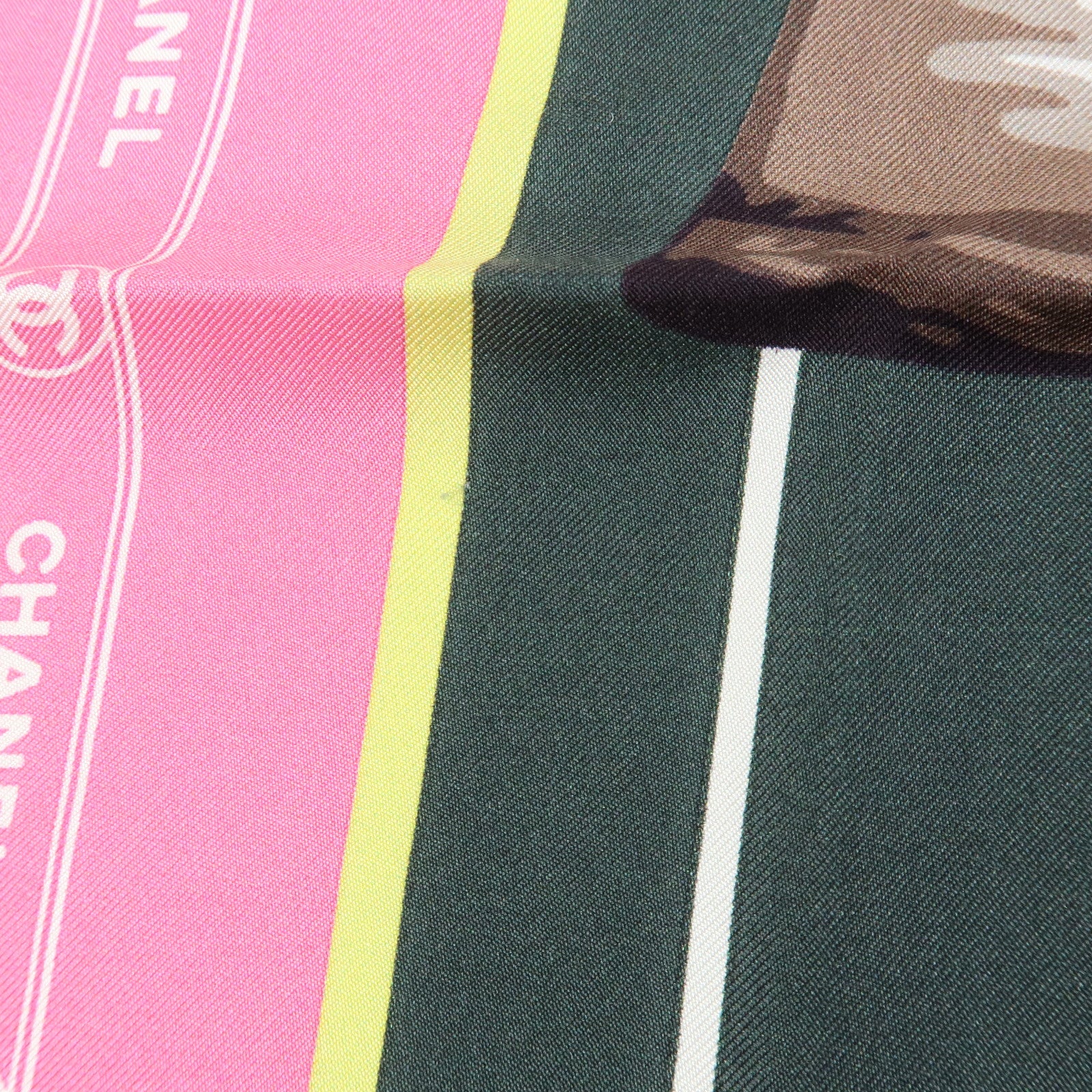 CHANEL Silk100% Scarf Paris Cuba Collection Pink Black Brown