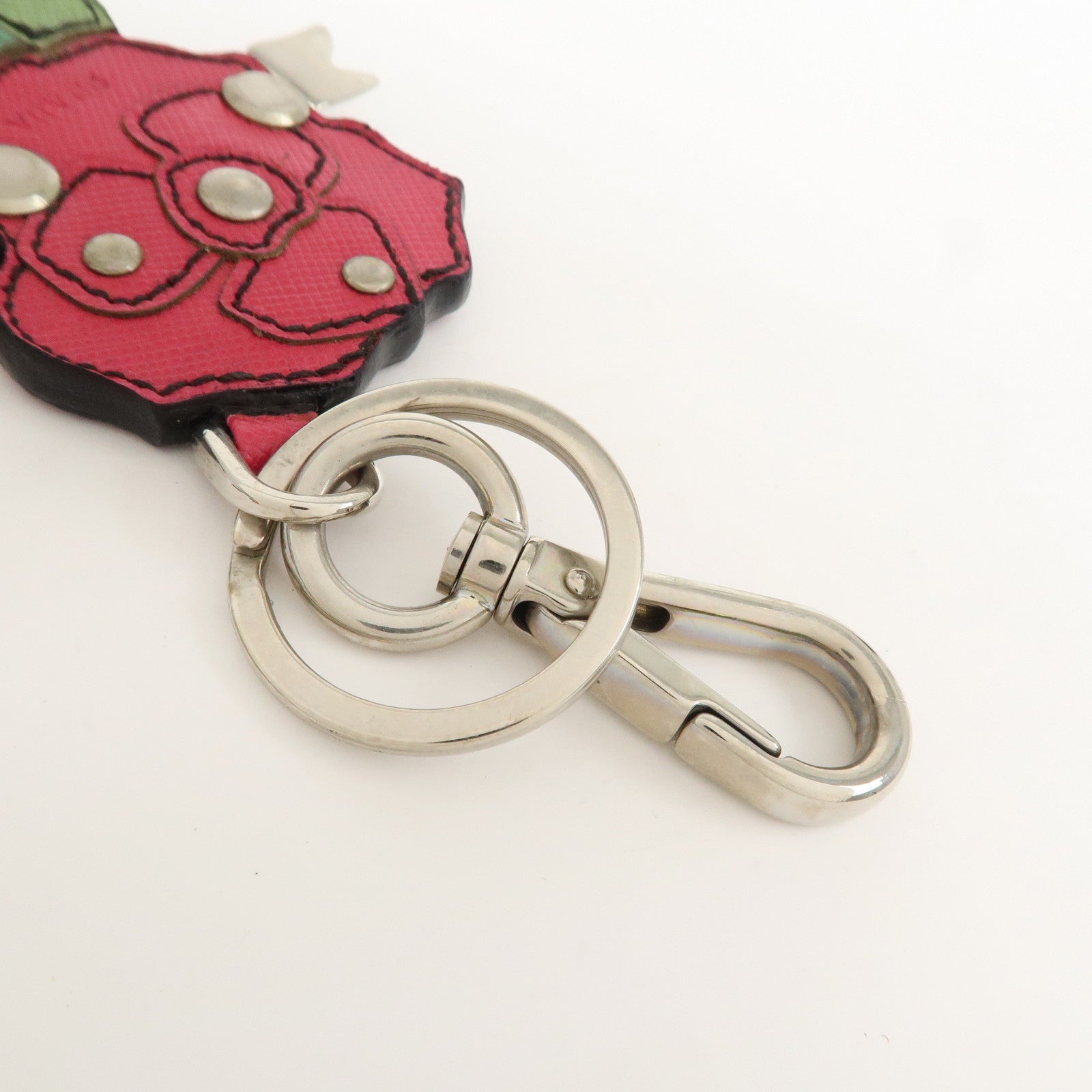 PRADA Rose Motif Leather Bag Charm Key Chain Red Green 1AR290