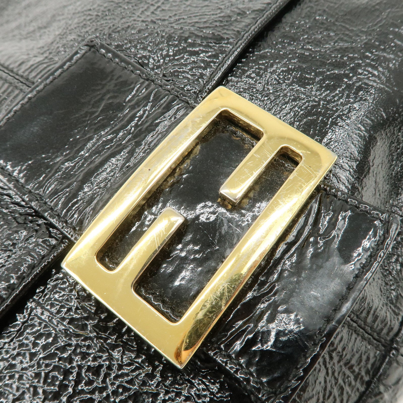 FENDI Mamma Baguette Leather Shoulder Bag Hand Bag Black
