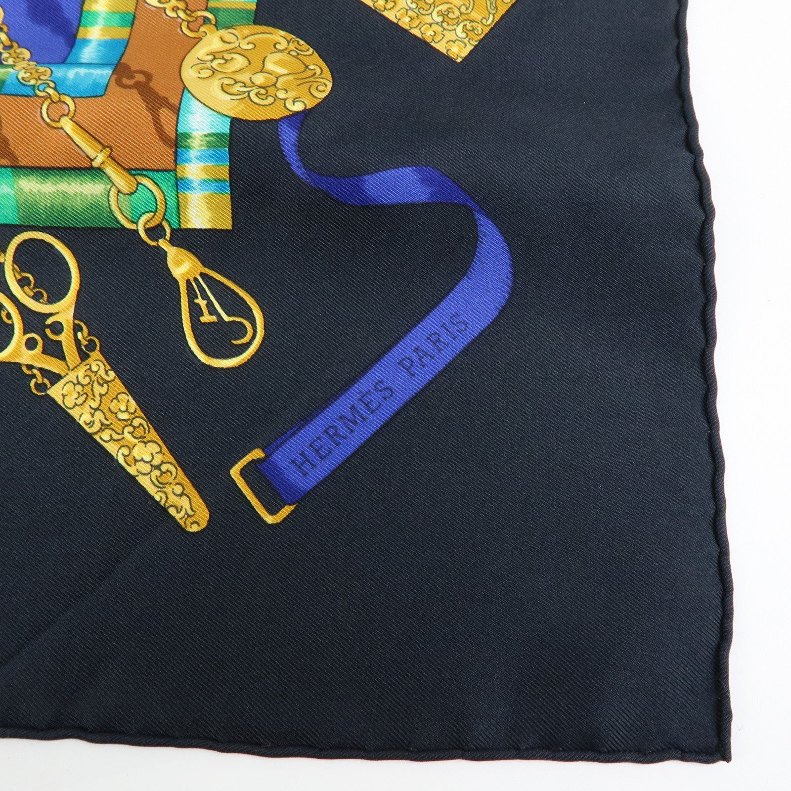 HERMES Carre 90 Silk 100% Scarf Petite main Black Multicolor