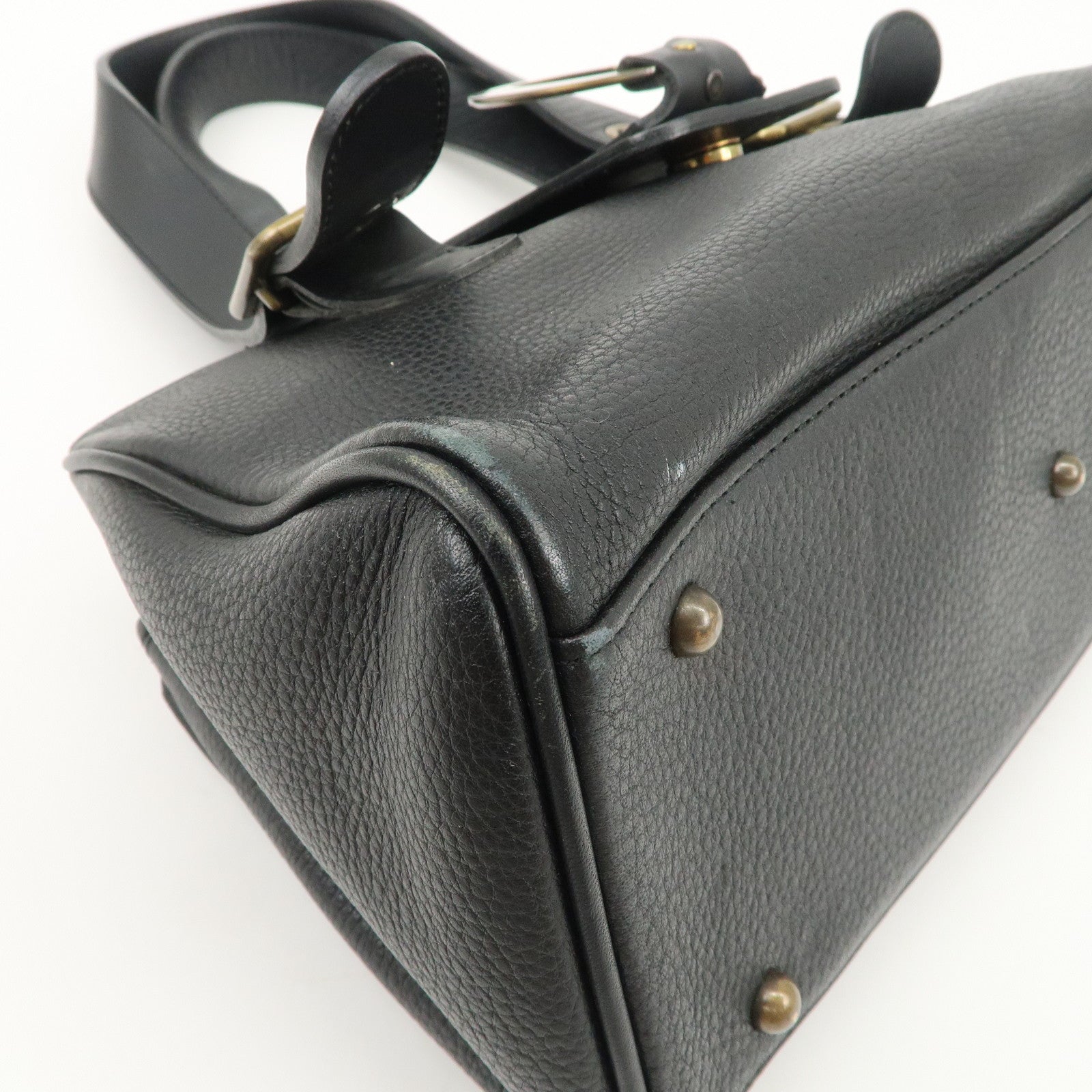 Chloe Logo Leather Shoulder Bag Hand Bag Black Gold Hardware Used