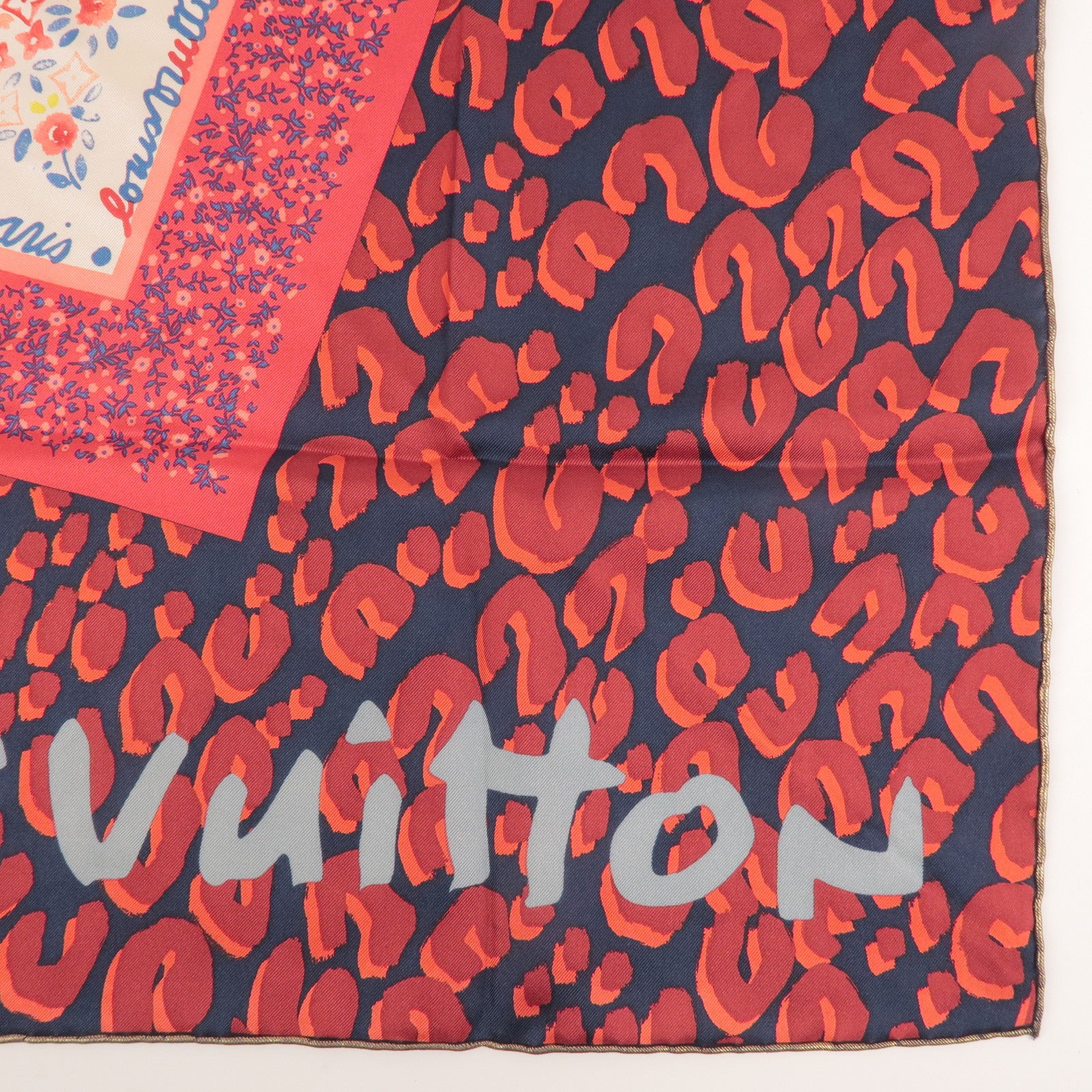 Louis Vuitton 100% Silk Scarf 65x65 Tassel Red Gold