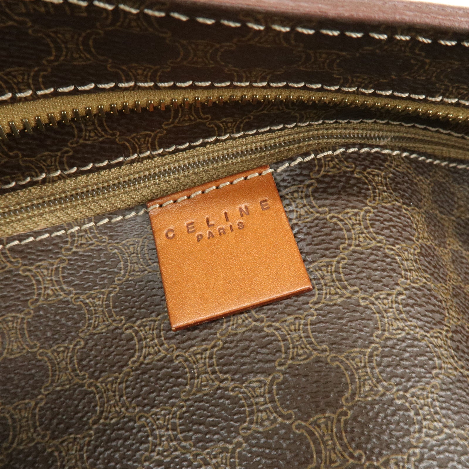 CELINE Macadam PVC Canvas Leather Tote Bag Shoulder Bag Brown