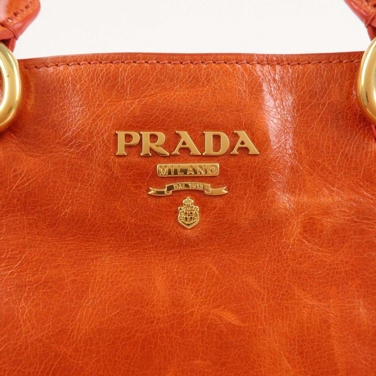 PRADA Logo Leather 2Way Bag Hand Bag Shoulder Bag Orange BN2326