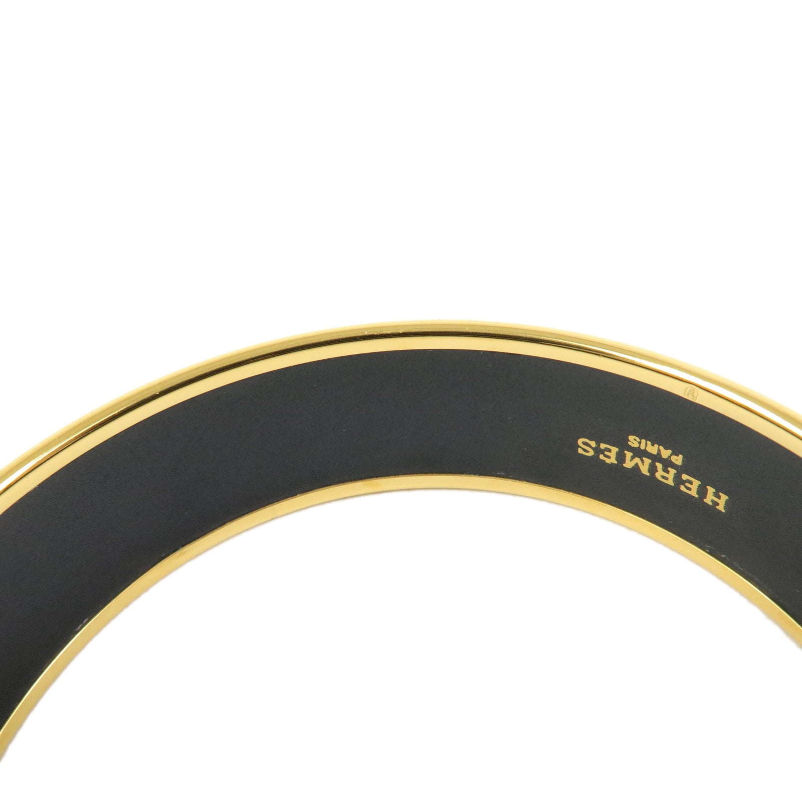 HERMES Email GM Gold Plated Bangle Bracelet Black Multicolor