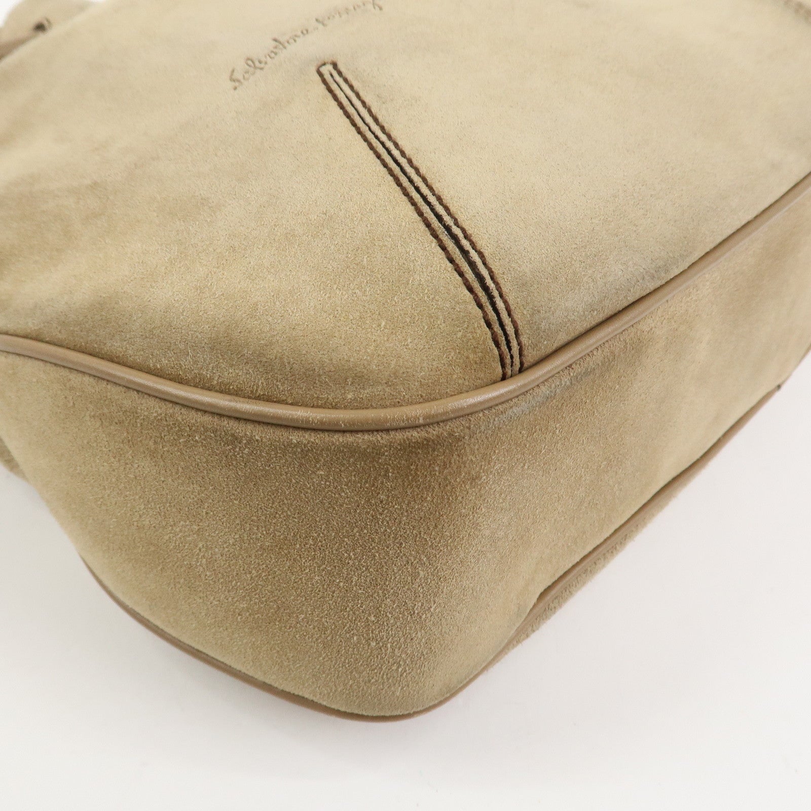 Ferragamo Suede Shoulder Bag Hand Bag Beige