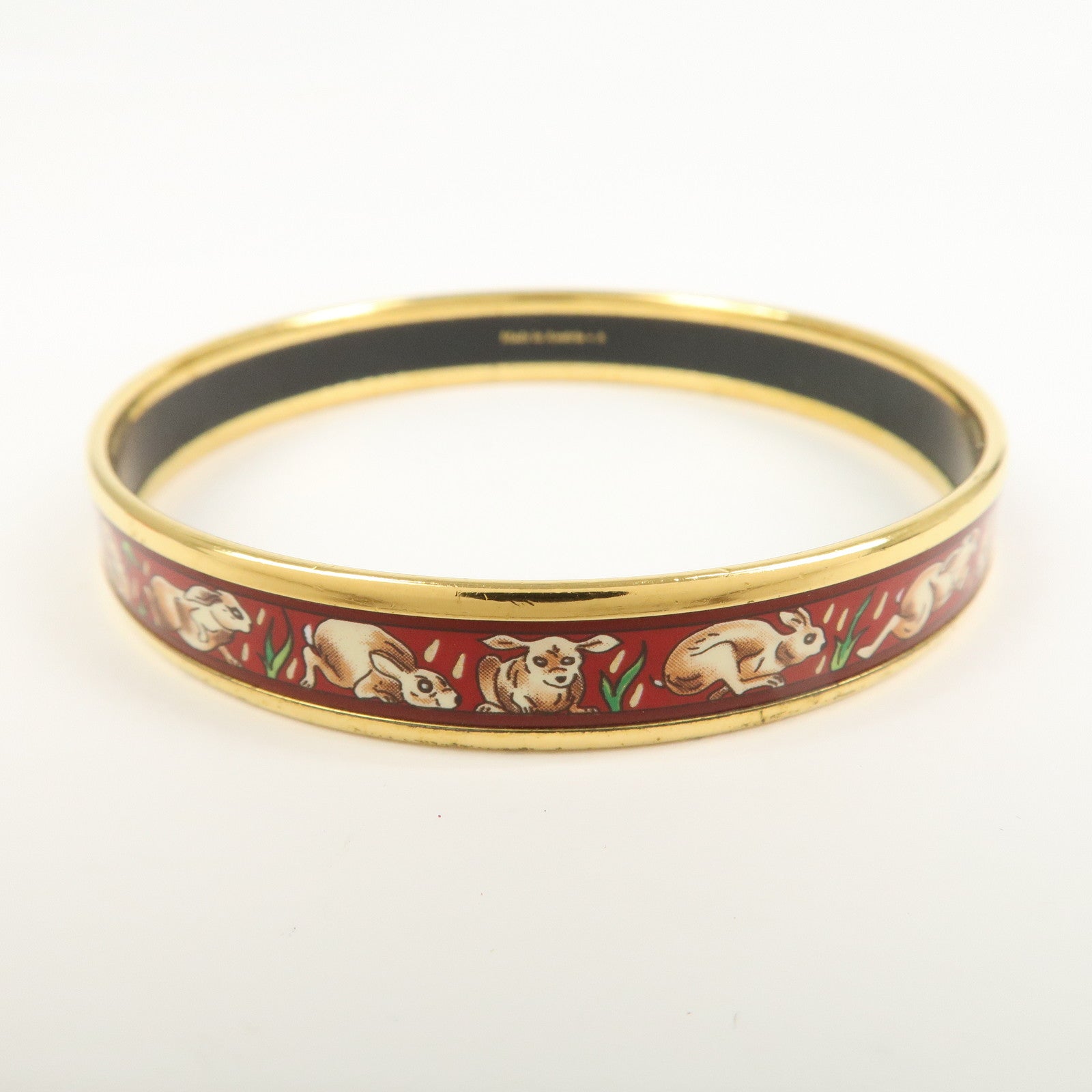 HERMES Email PM Gold Plated Bracelet Bangle Red