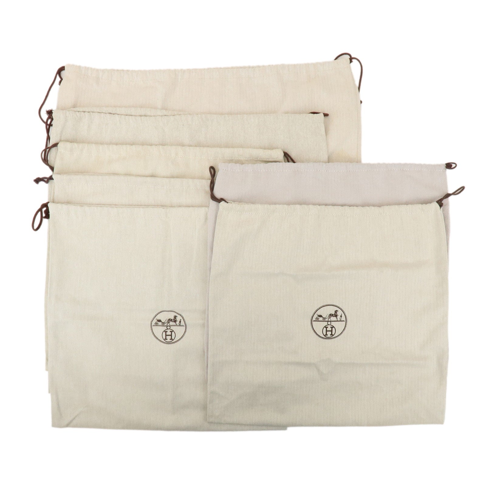 HERMES Set of 7 Drawstring Style Dust Bag Storage Bag Beige