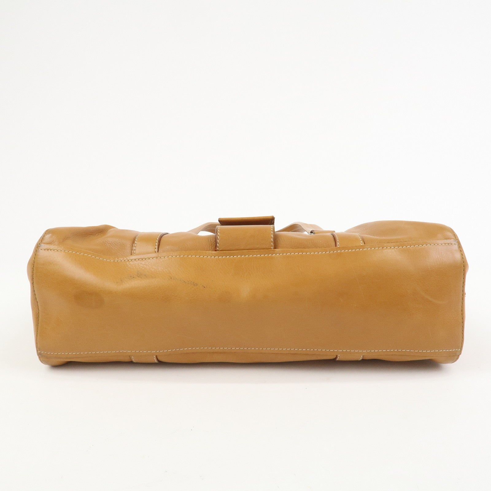 PRADA Triangle Logo Leather Nylon Shoulder Bag Brown BR2418