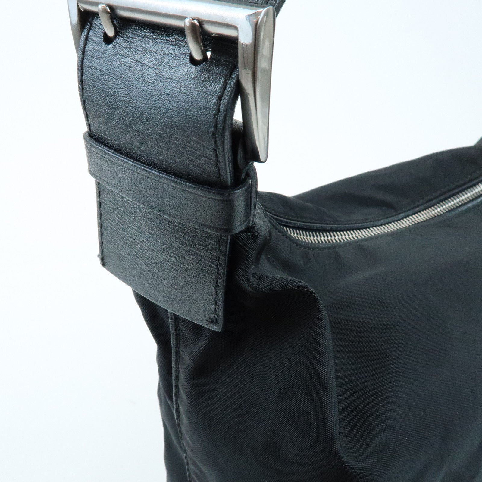 PRADA Triangle Logo Nylon Leather Shoulder Bag Black BR0575