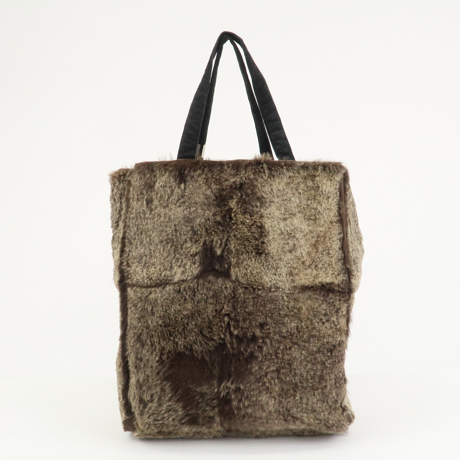 CHANEL COCO Mark Fur Suede Tote Bag Hand Bag Brown Black