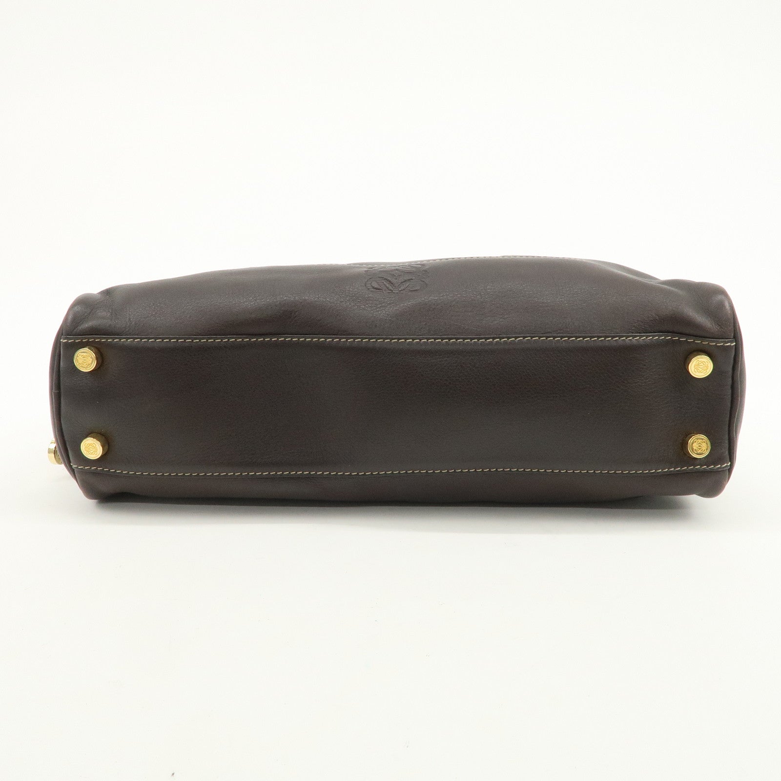 LOEWE Anagram Leather Boston Bag Hand Bag Dark Brown