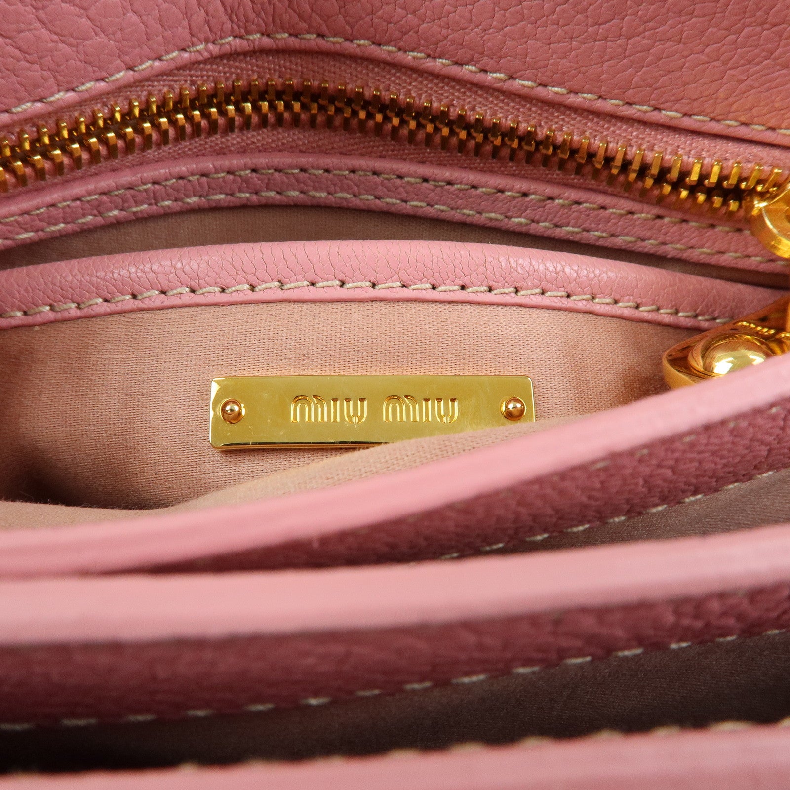 MIU MIU Madras Leather Top Handle 2Way Bag Hand Bag Pink RN0717