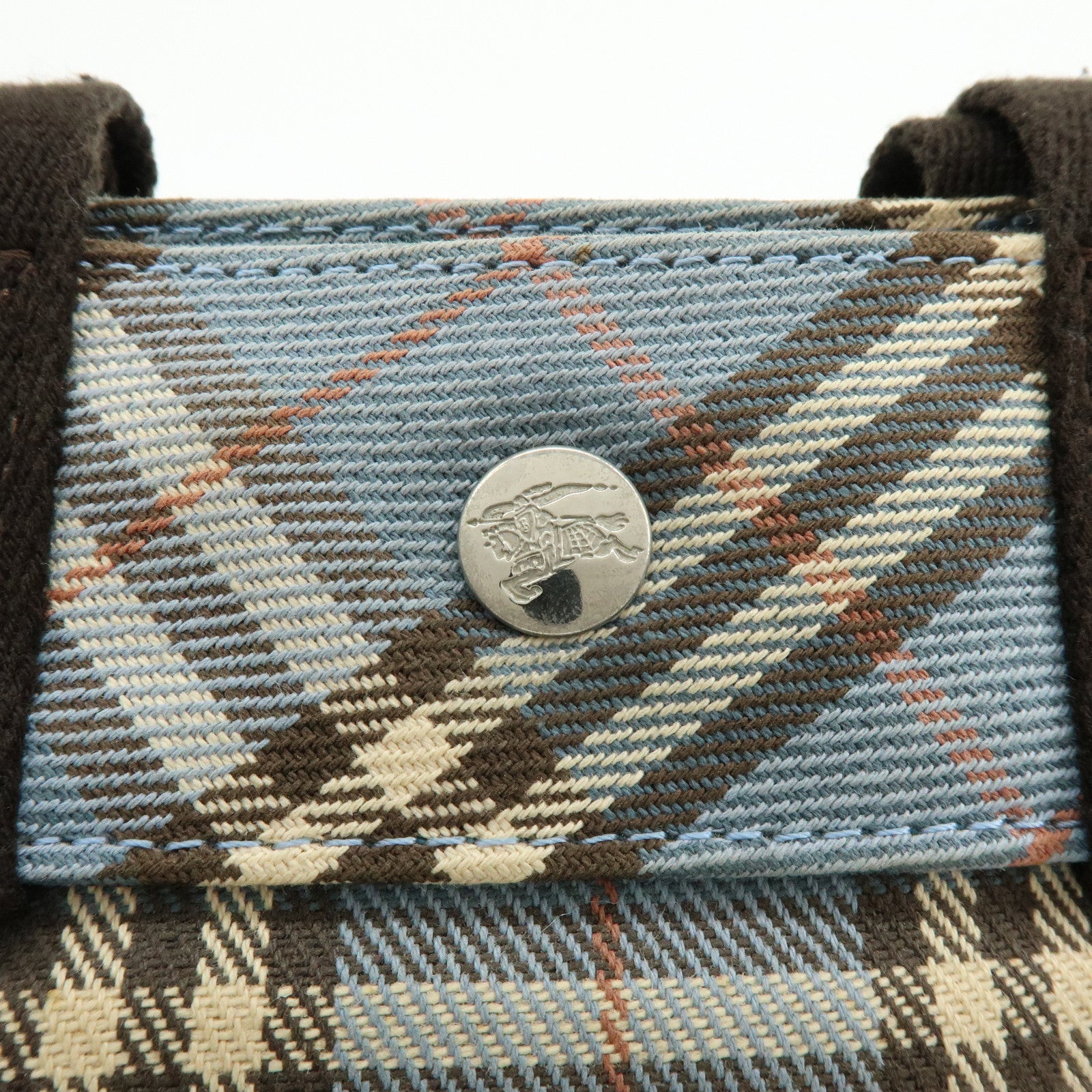 BURBERRY Blue Label Canvas Tote Bag Shoulder Bag Blue Brown