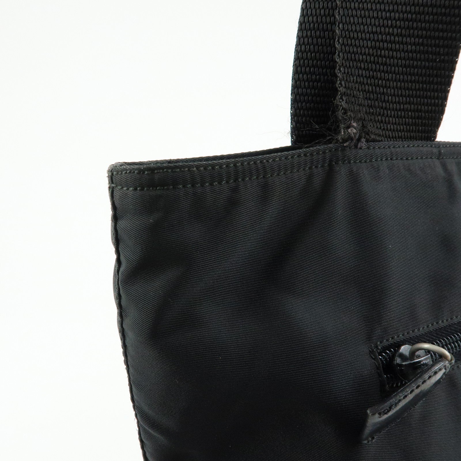 PRADA Triangle Logo Nylon Leather Tote Bag Shoulder Bag Black