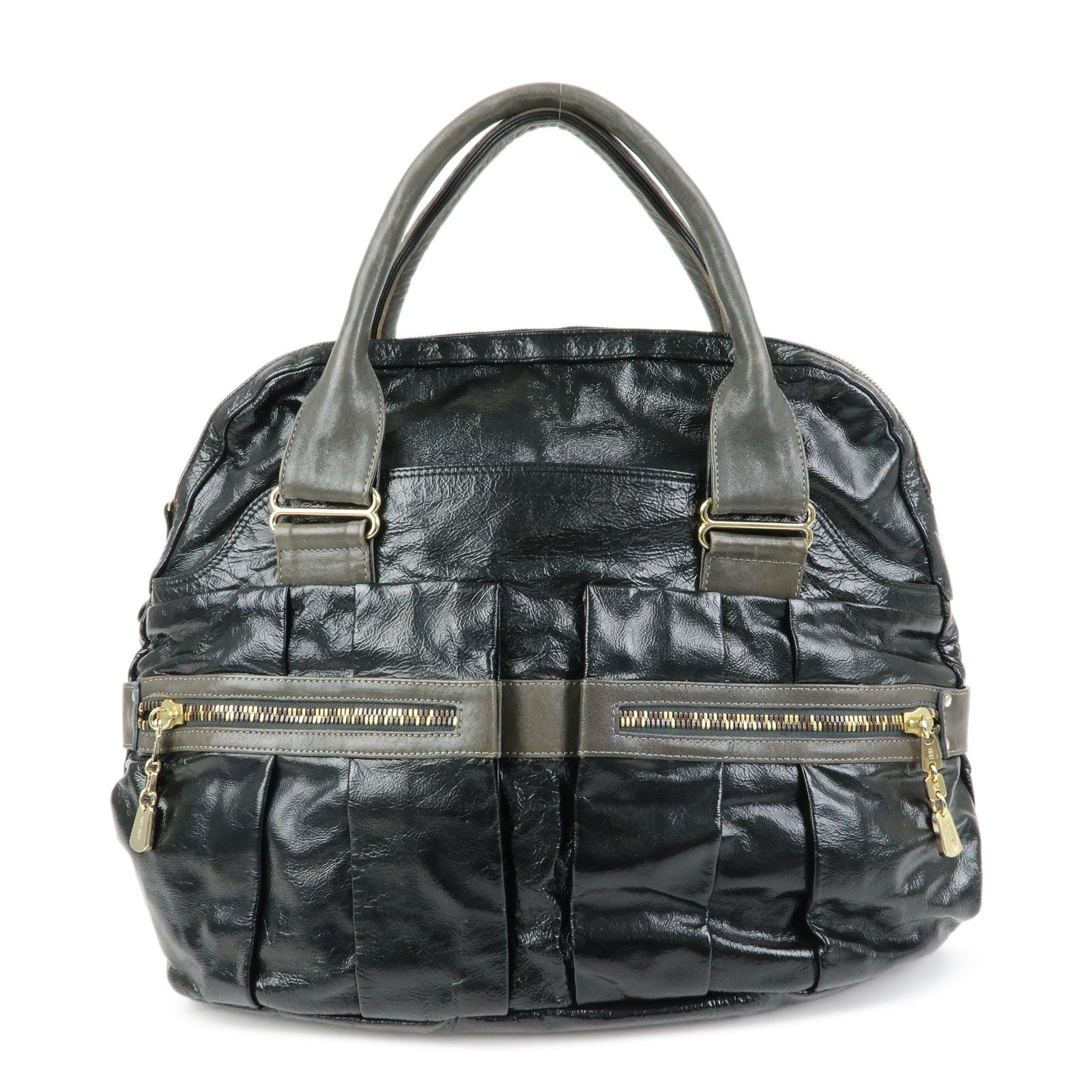 Chloe See by Chloe Leather Boston Bag Hand Bag Metalic Black