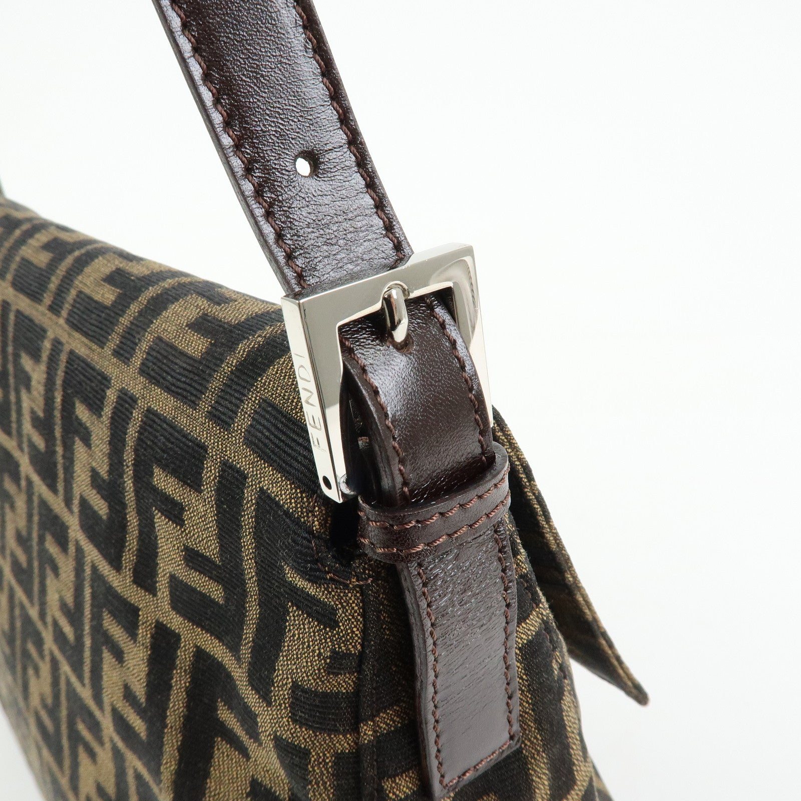 FENDI Mamma Baguette Zucca Canvas Leather Shoulder Bag Brown 26325
