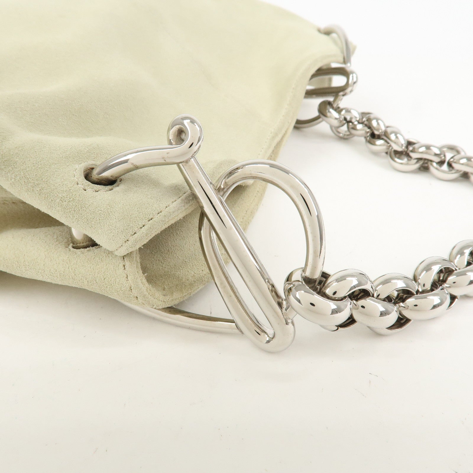LOEWE Suede Chain Hand Bag Shoulder Bag Ivory Silver