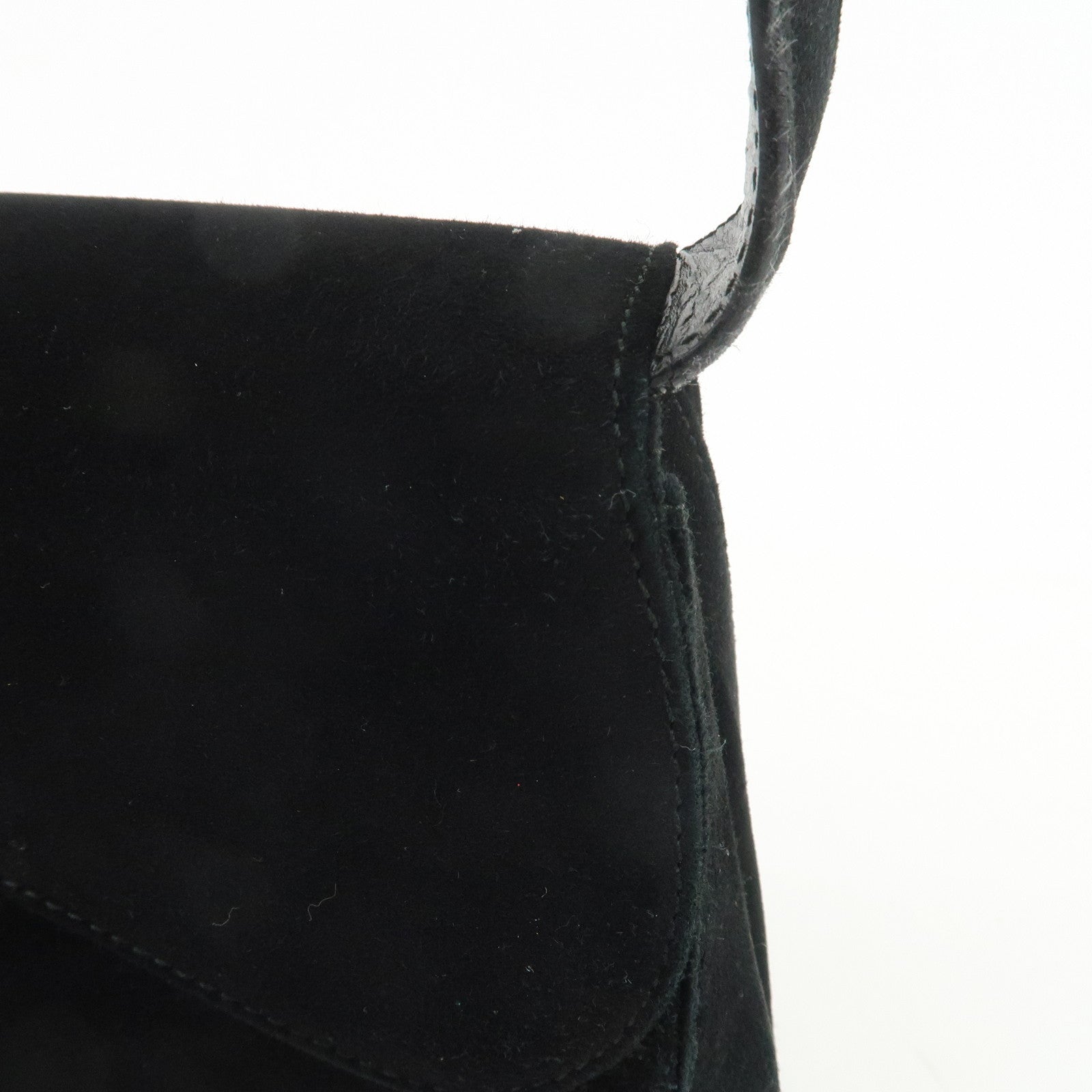 Ferragamo Gancini Suede Leather Shoulder Bag Hand Bag Black