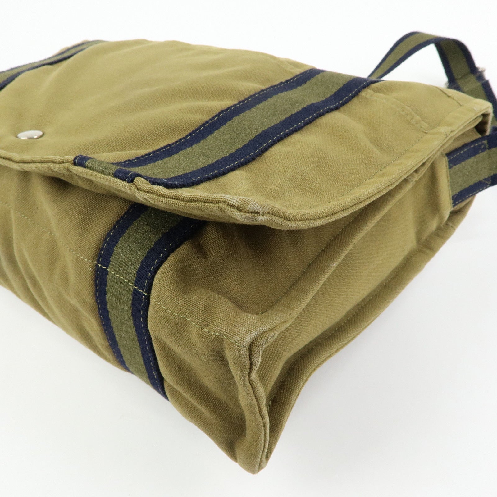 HERMES Fourre Tout Bassas MM Cotton Shoulder Bag Khaki