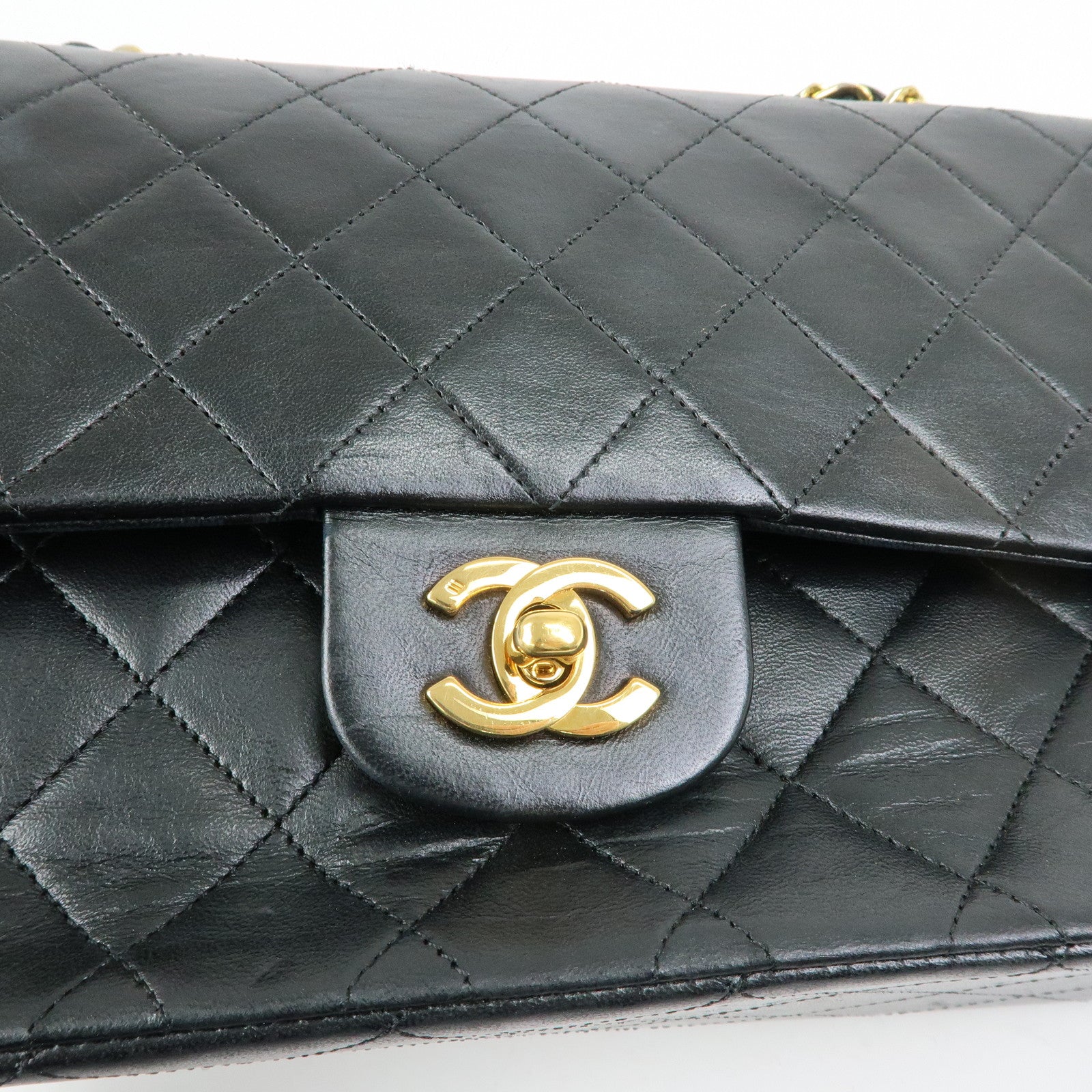 CHANEL Matelasse 25 Double Flap Chain Shoulder Bag Black A01112