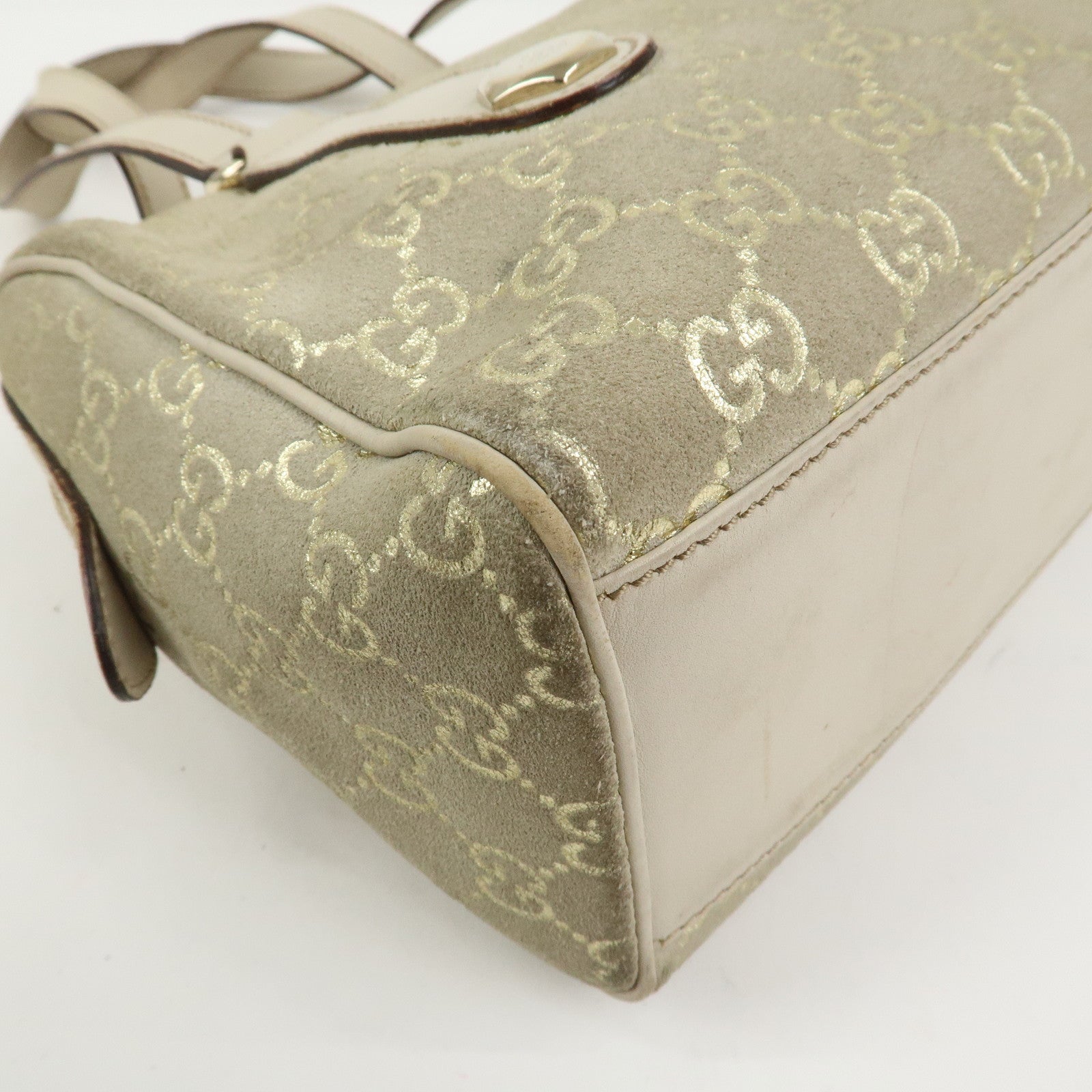 GUCCI GG Monogram Suede Leather Mini Boston Bag Shoulder Bag 152457