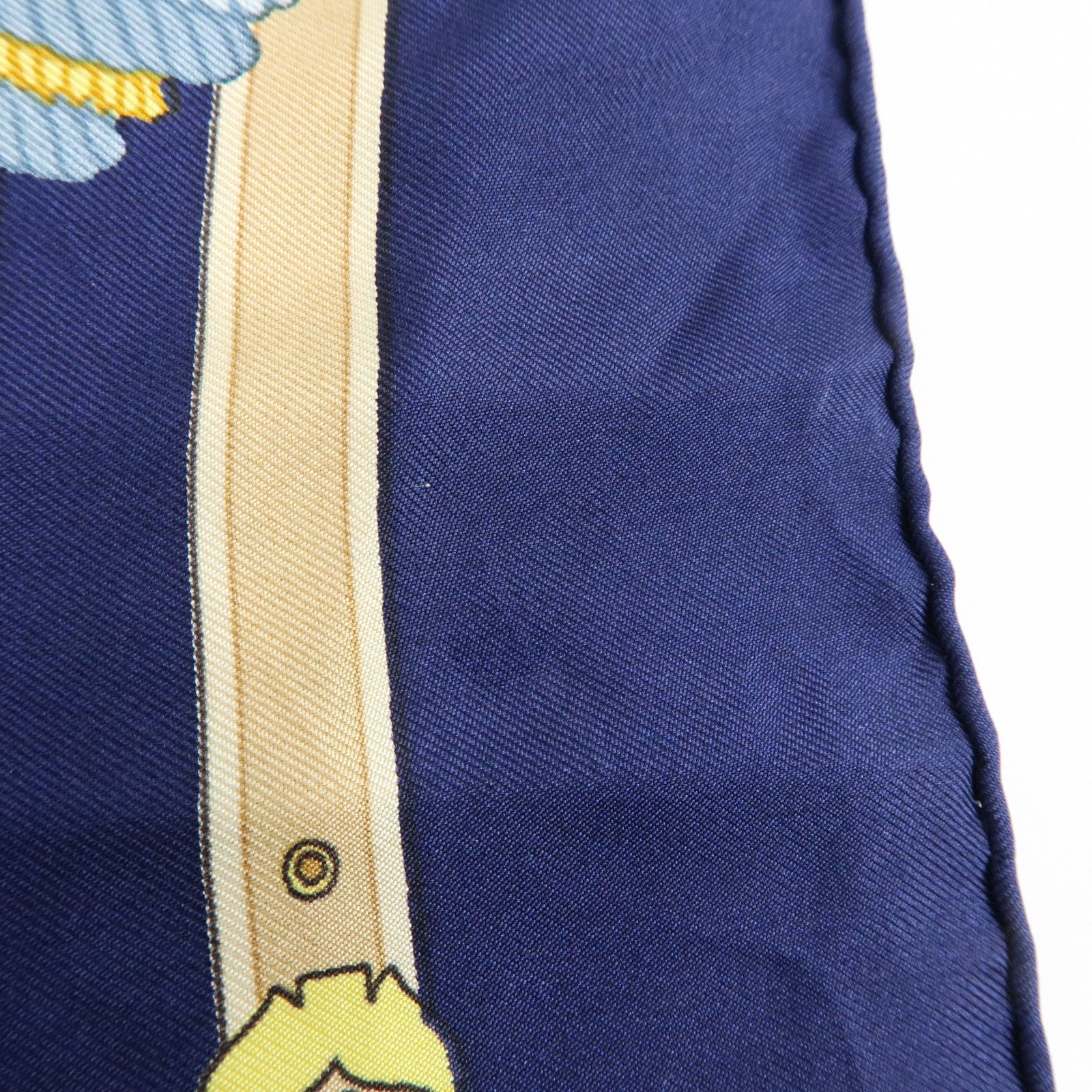 HERMES Carre 90 Silk 100% Scarf LES MUSEROLLES Navy Yellow