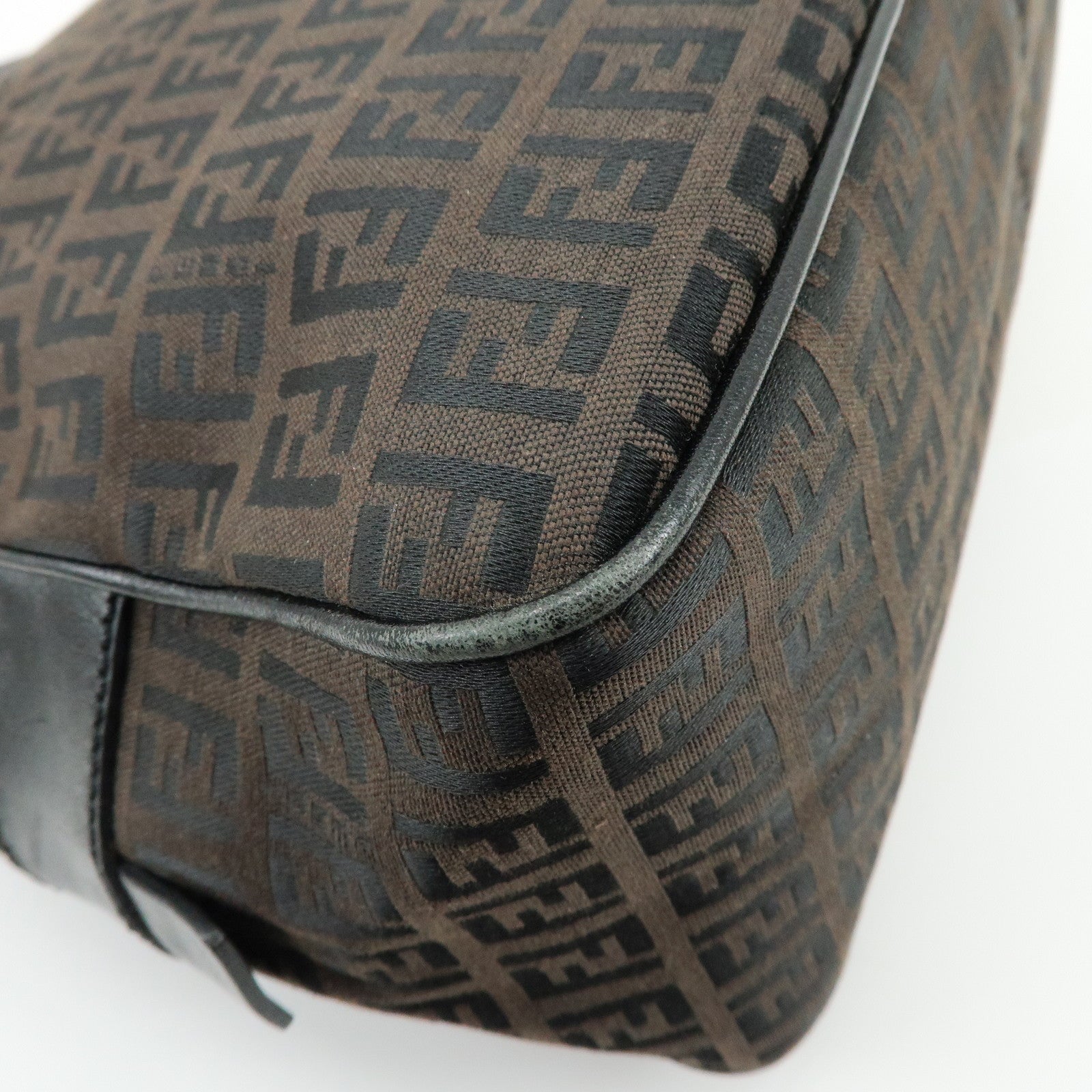 FENDI Zucchino Canvas Leather Hand Bag Boston Bag Brown 8BN005