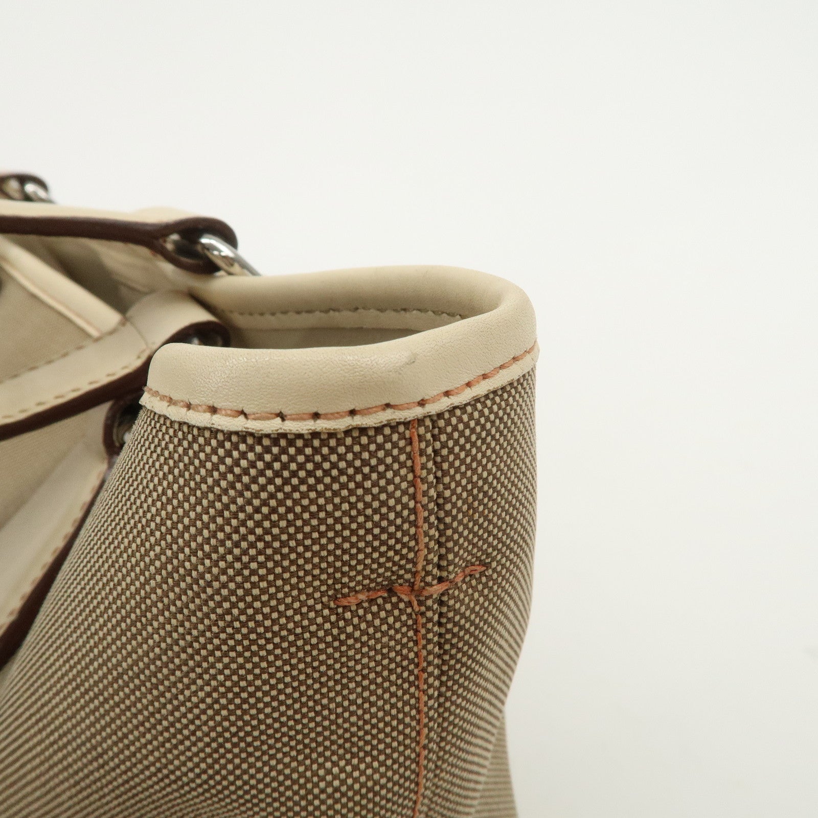 PRADA Logo Jacquard Leather 2Way Shoulder Bag Tote Bag Beige BR3414
