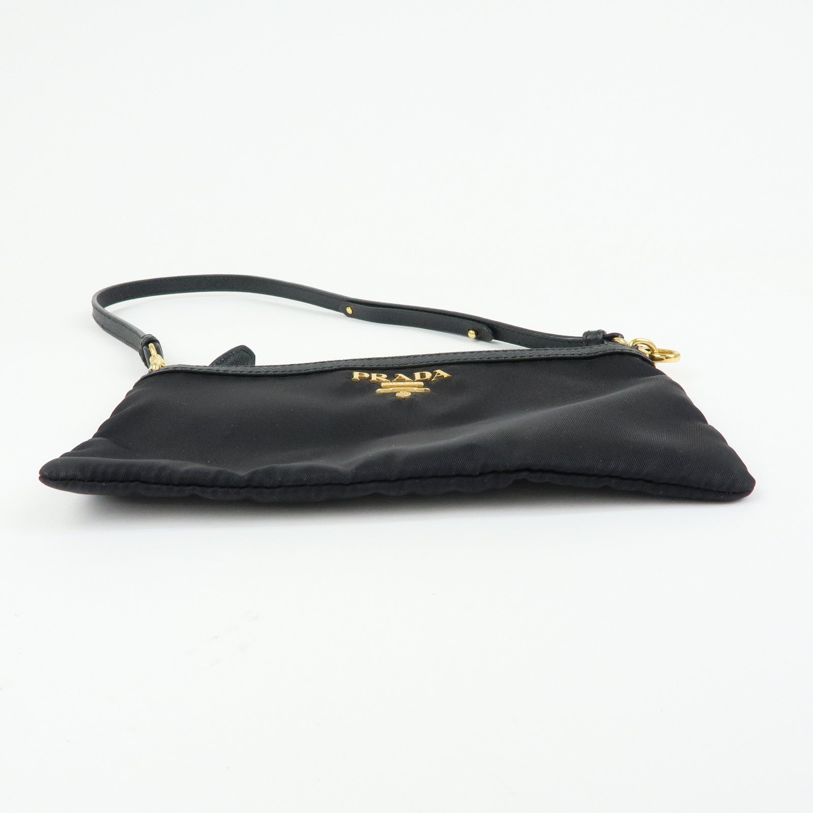 PRADA Logo Nylon Saffiano Leather Hand Bag Shoulder Bag Black