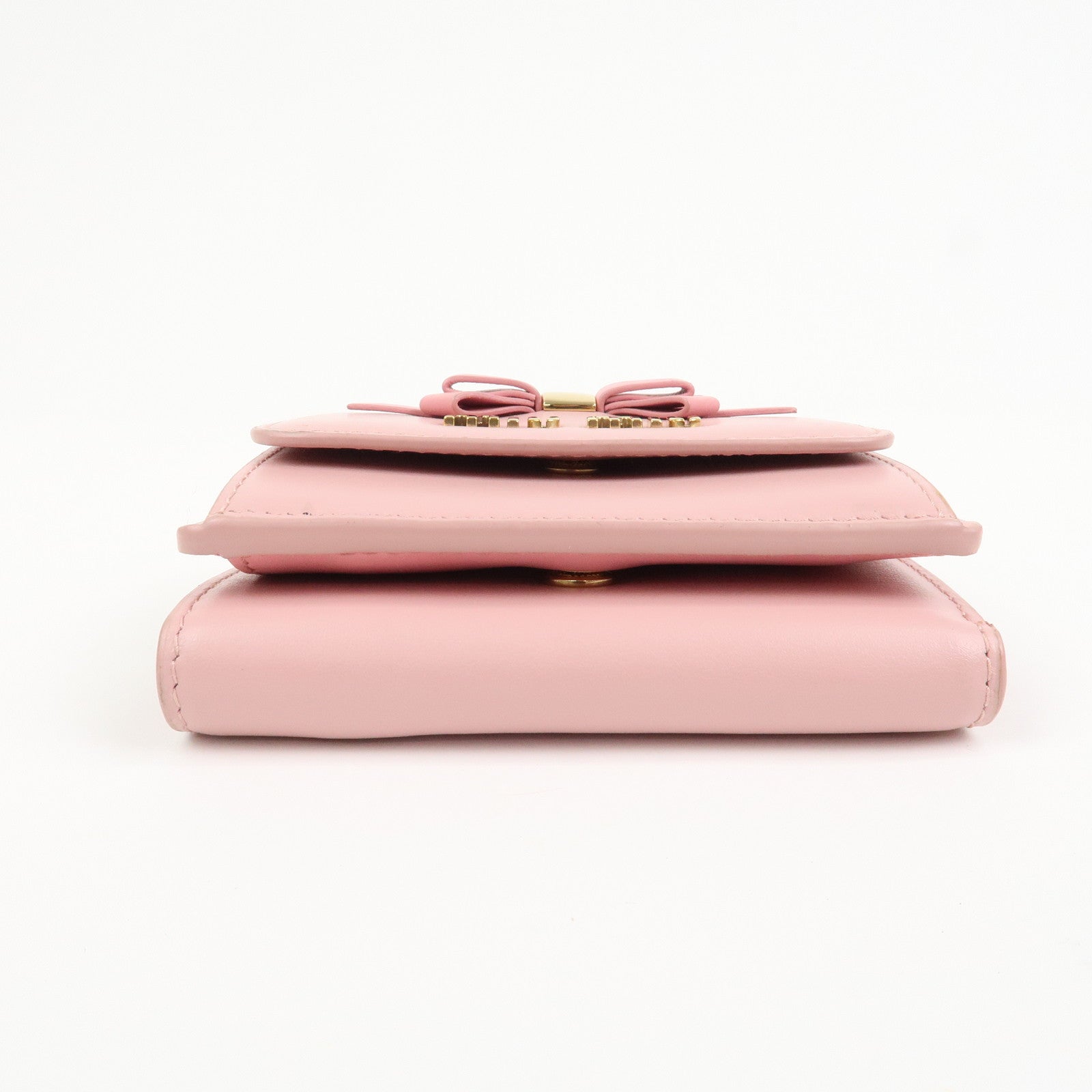 MIU MIU Logo Ribbon Tri-fold Wallet Compact Wallet Pink 5MH020