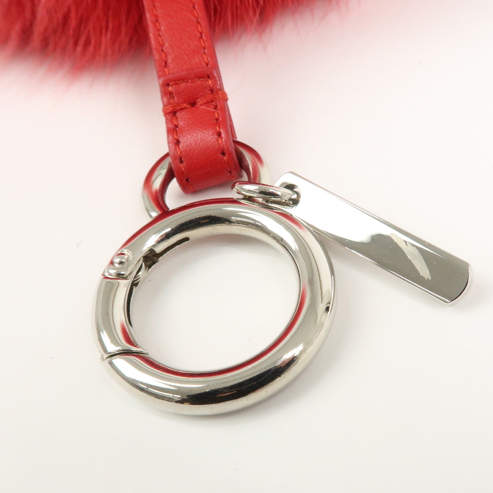 FENDI ABCHARM Inicial A Fur Pom Pom Charm Key Chain Bag Charm Red