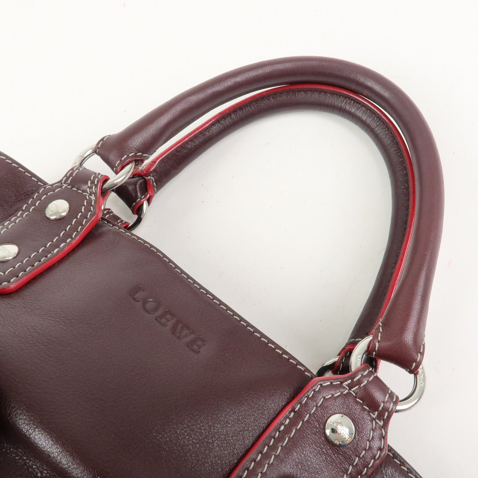 LOEWE Anagram Logo Leather Suede Hand Bag Brown Bordeaux