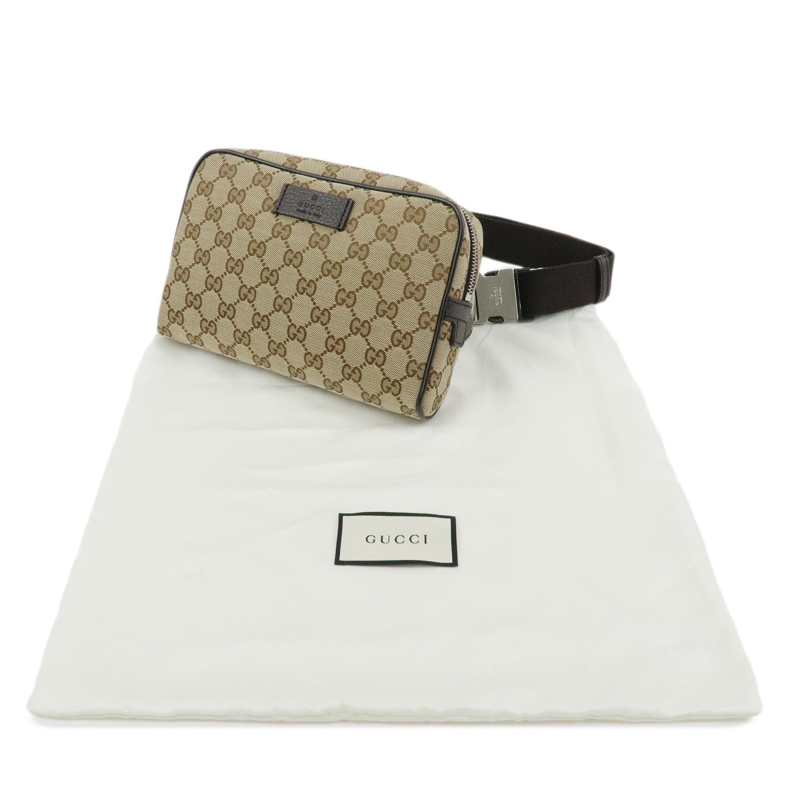 GUCCI GG Canvas Leahter Waist Pouch Body Bag Beige Brown 449174