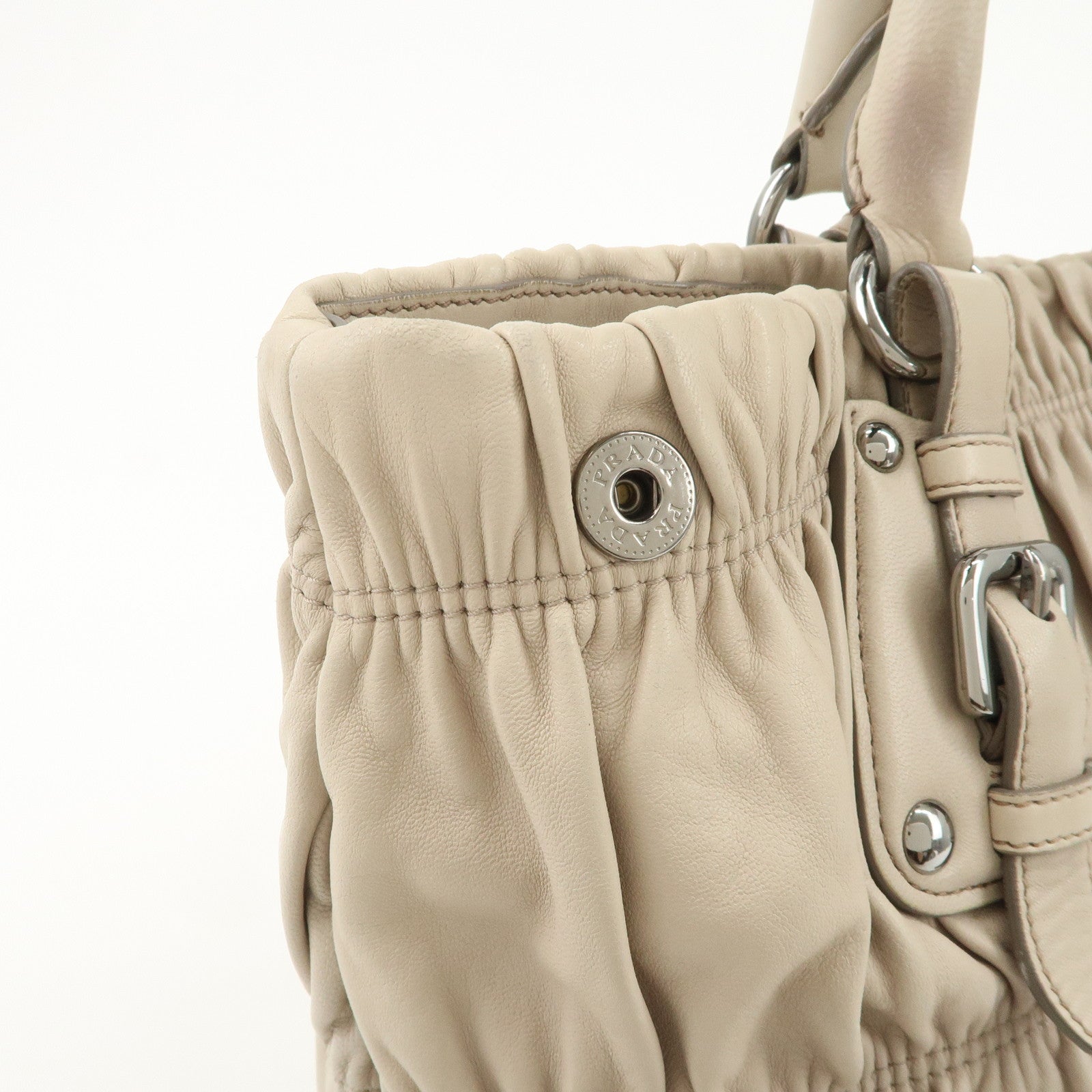 PRADA Leather 2WAY Bag Hand Bag Shoulder Bag Ivory BN1789