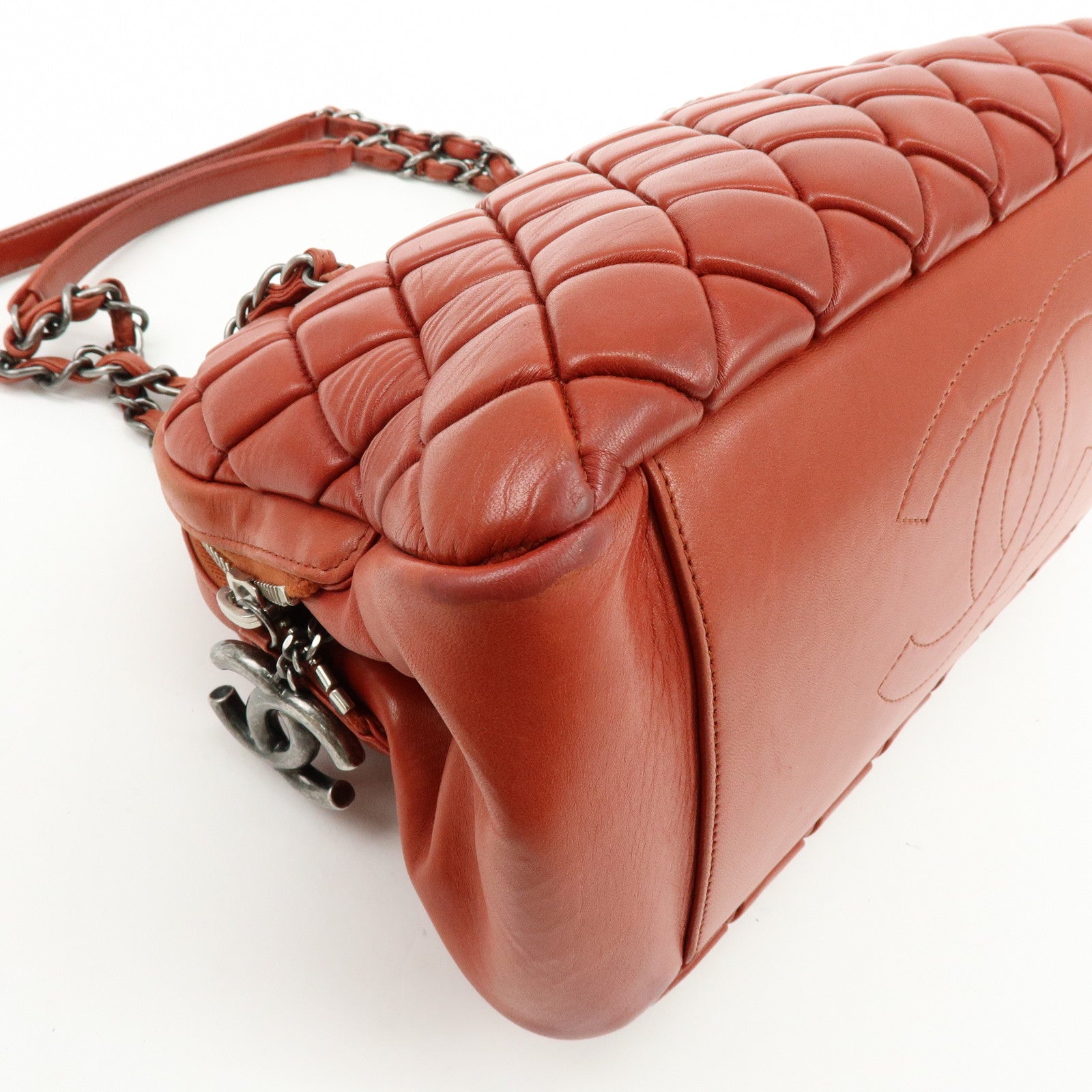 CHANEL Matelasse COCO Mark Lamb Skin Shoulder Bag Red