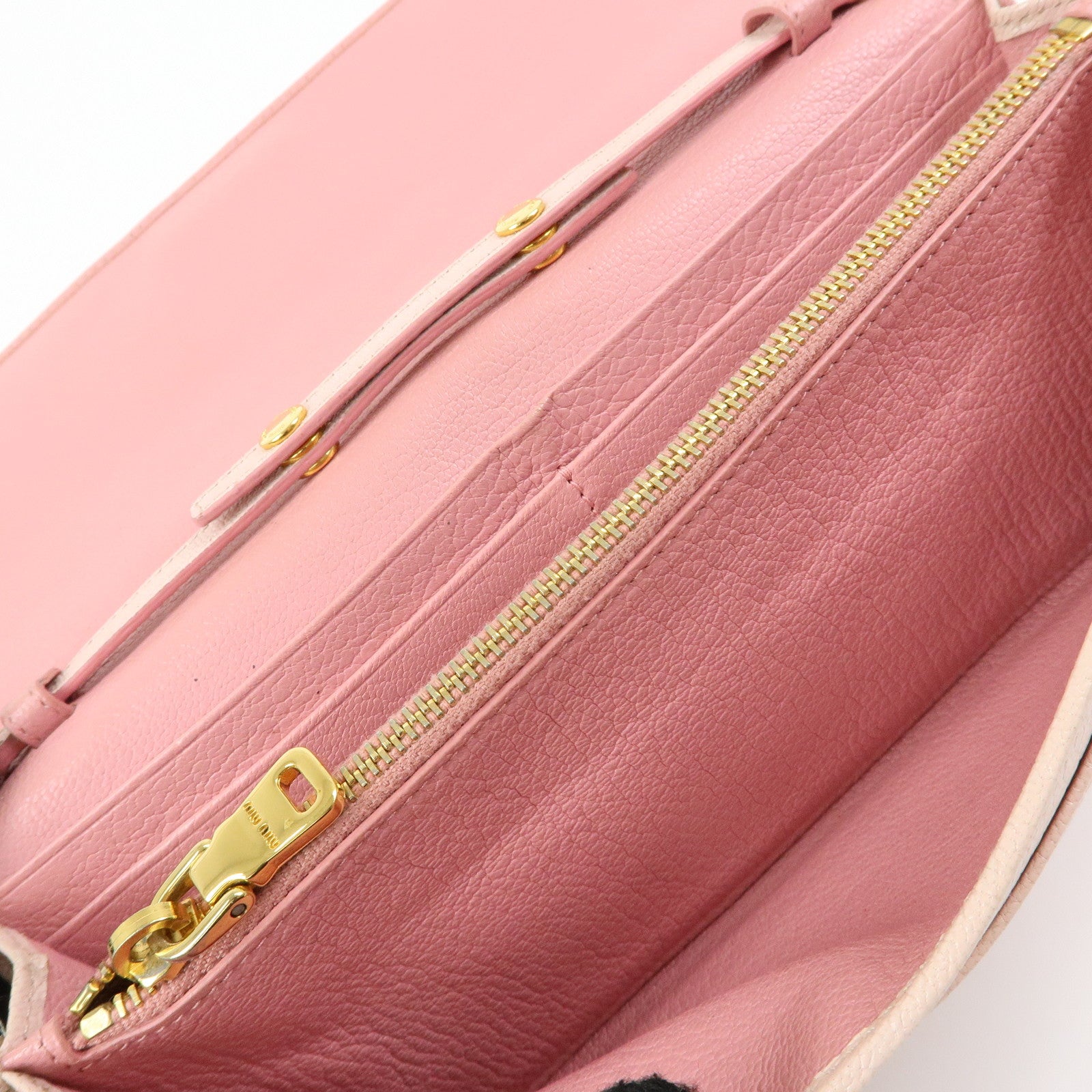 MIU MIU Madras Leather Chain Shoulder Wallet Bag Pink 5M1290
